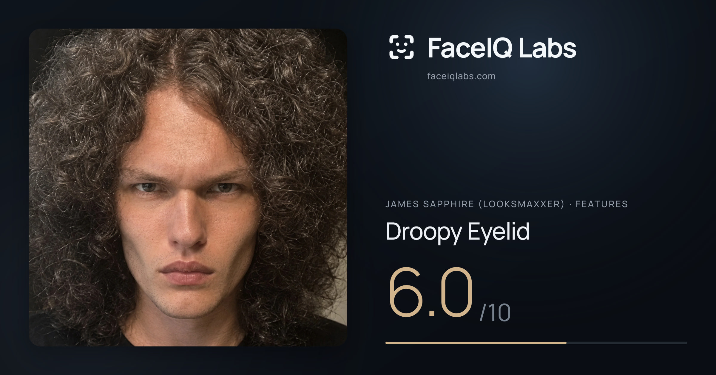 James Sapphire (Looksmaxxer) Droopy Eyelid: 6.0/10, drawn on the photo