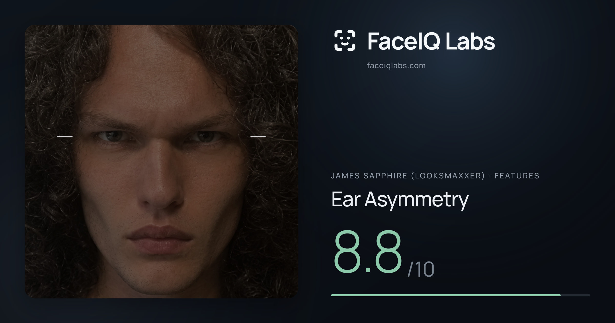 James Sapphire (Looksmaxxer) Ear Asymmetry: 8.8/10, drawn on the photo