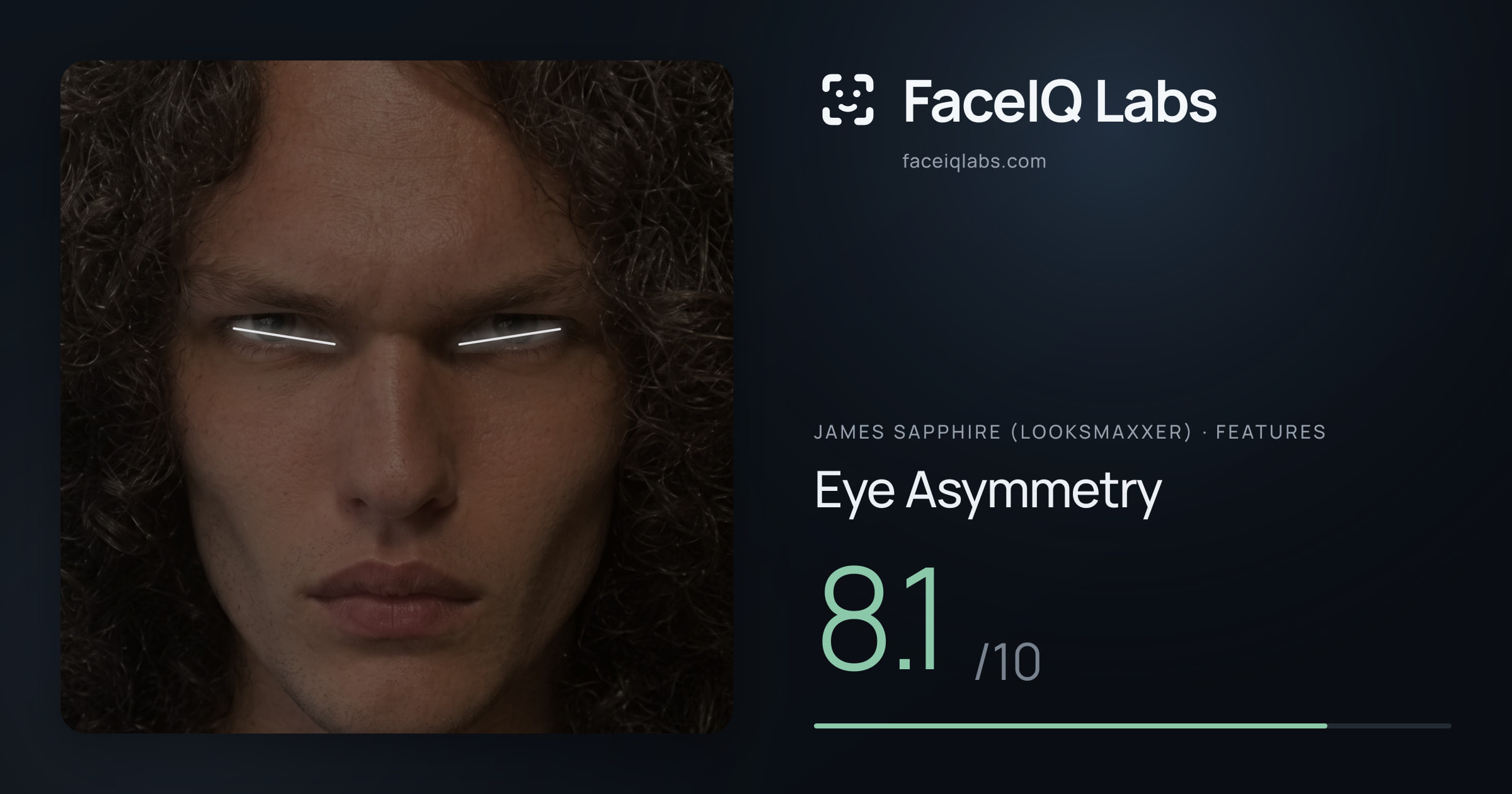 James Sapphire (Looksmaxxer) Eye Asymmetry: 8.1/10, drawn on the photo