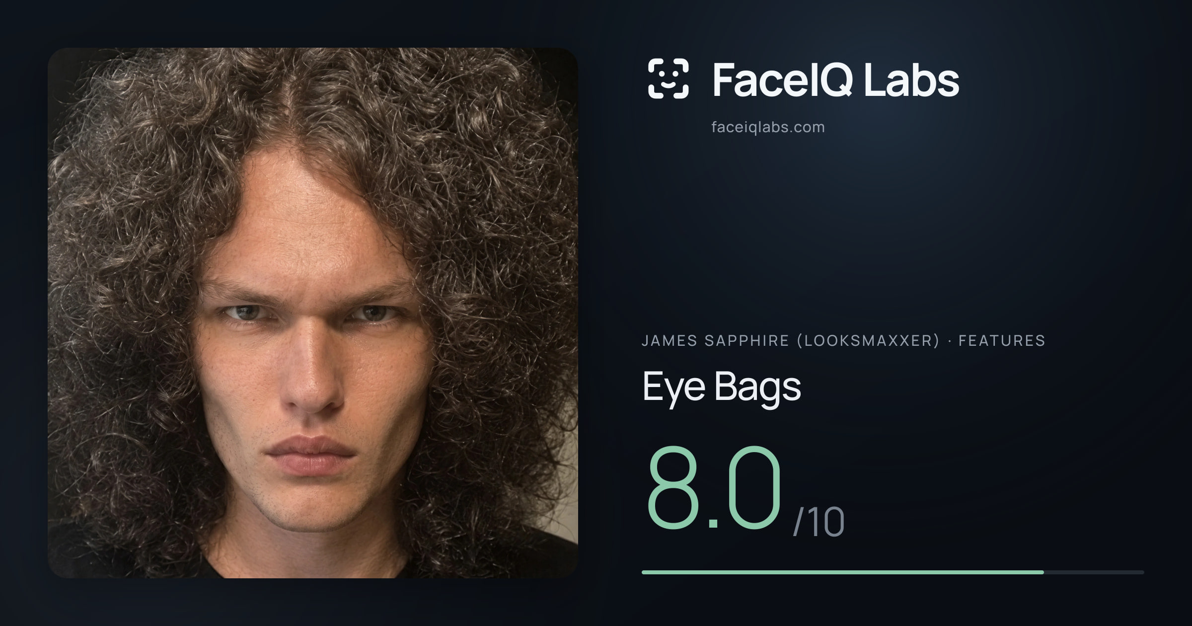 James Sapphire (Looksmaxxer) Eye Bags: 8.0/10, drawn on the photo