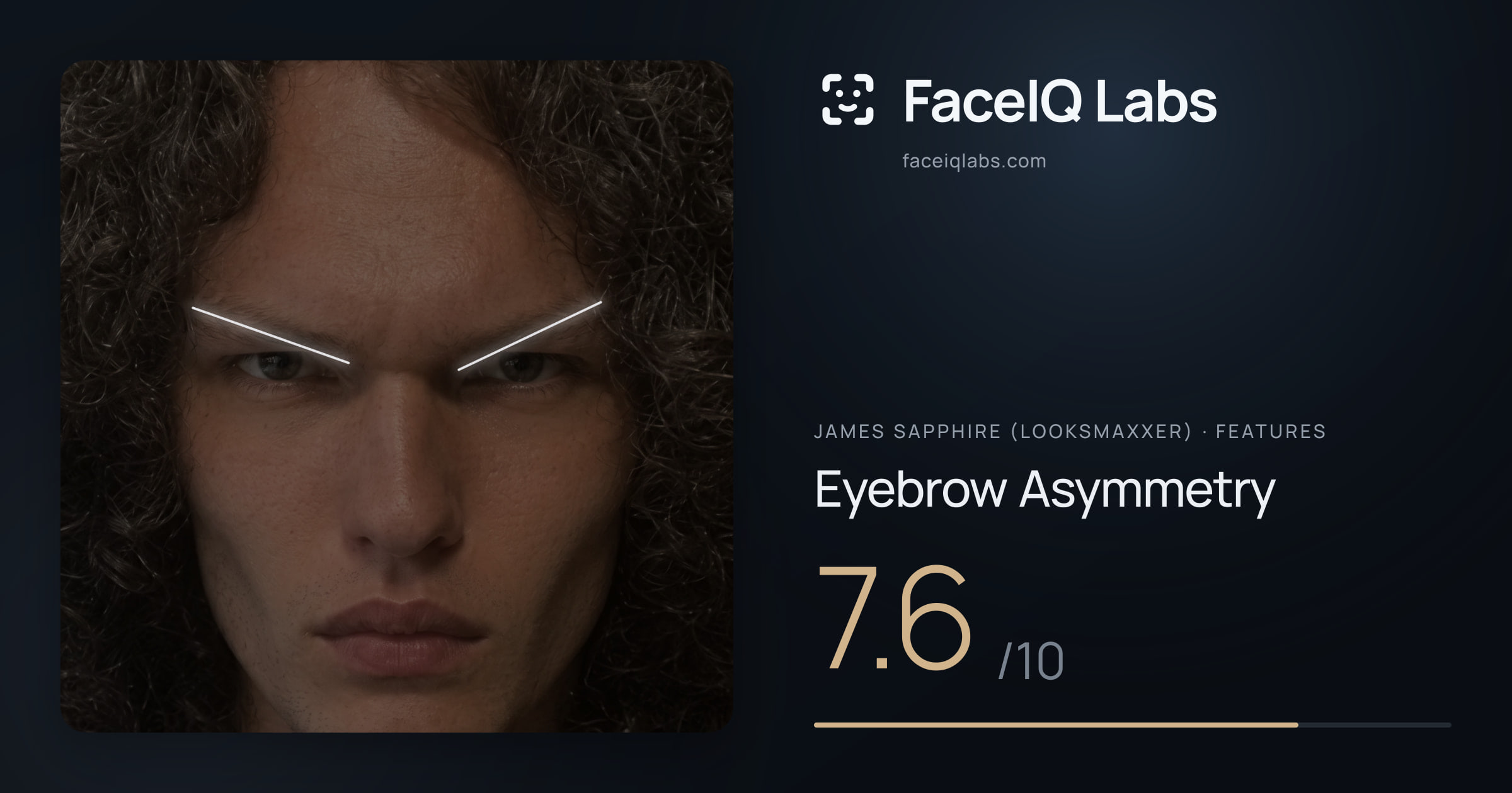 James Sapphire (Looksmaxxer) Eyebrow Asymmetry: 7.6/10, drawn on the photo