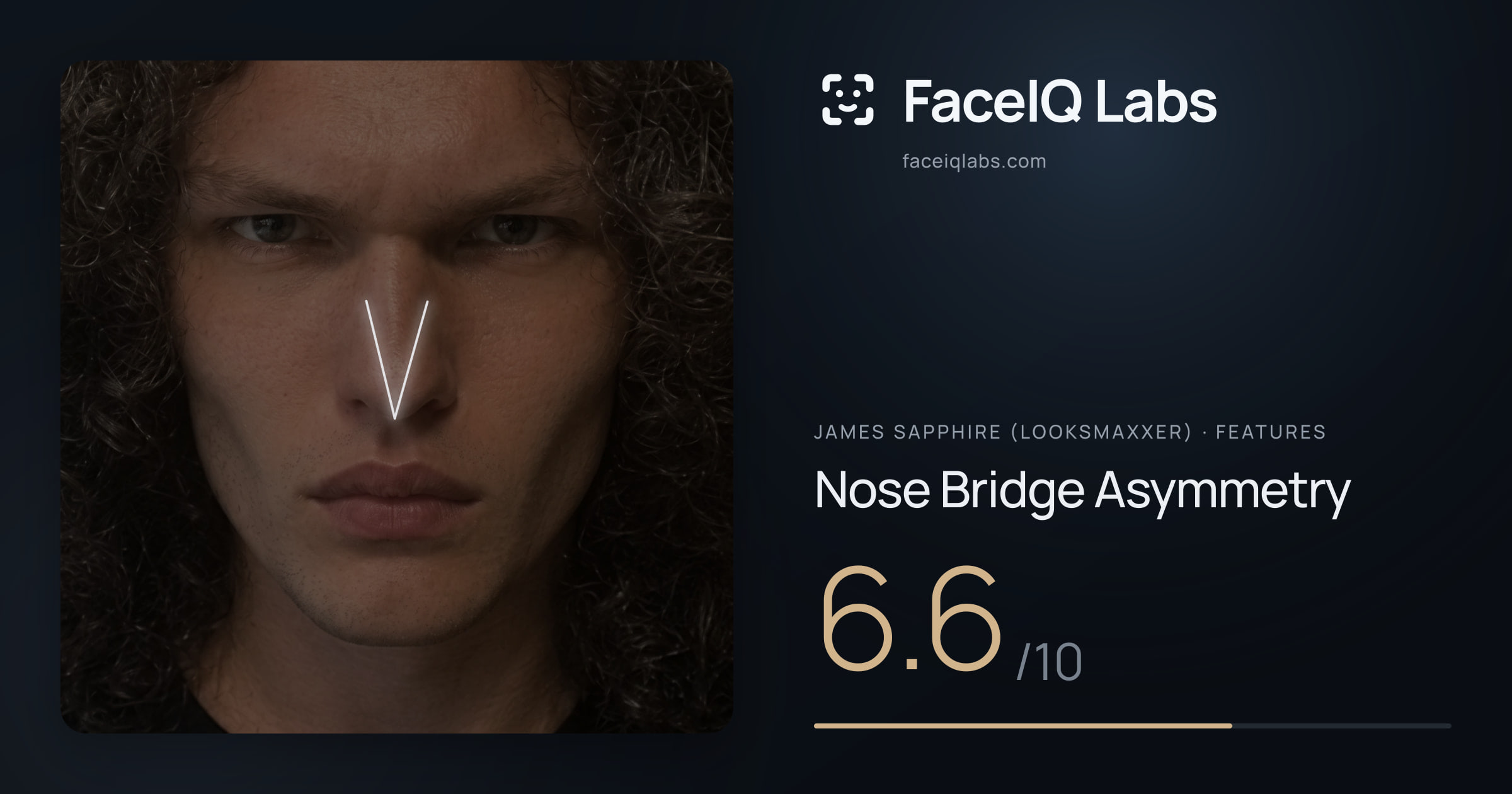 James Sapphire (Looksmaxxer) Nose Bridge Asymmetry: 6.6/10, drawn on the photo