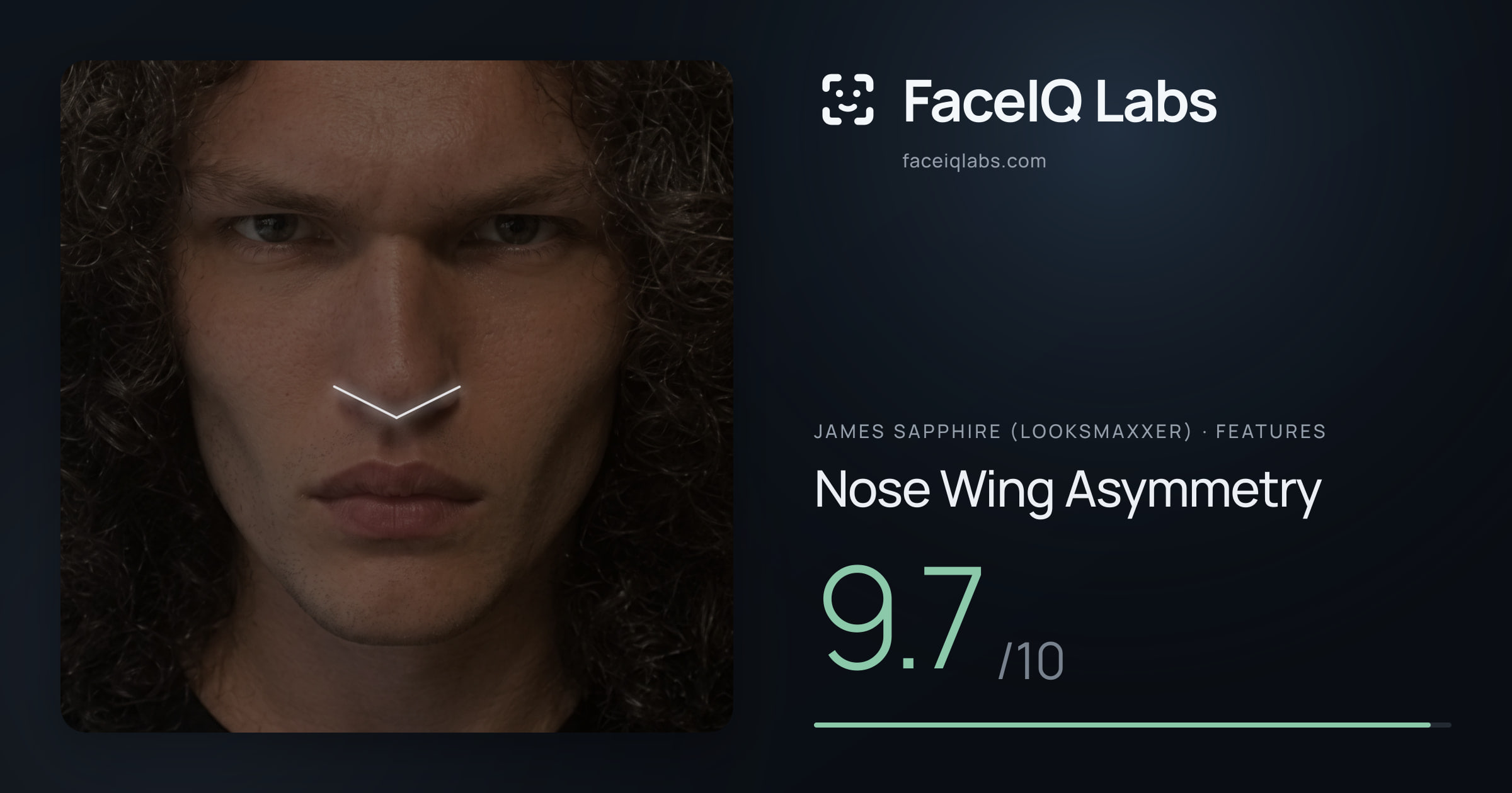 James Sapphire (Looksmaxxer) Nose Wing Asymmetry: 9.7/10, drawn on the photo