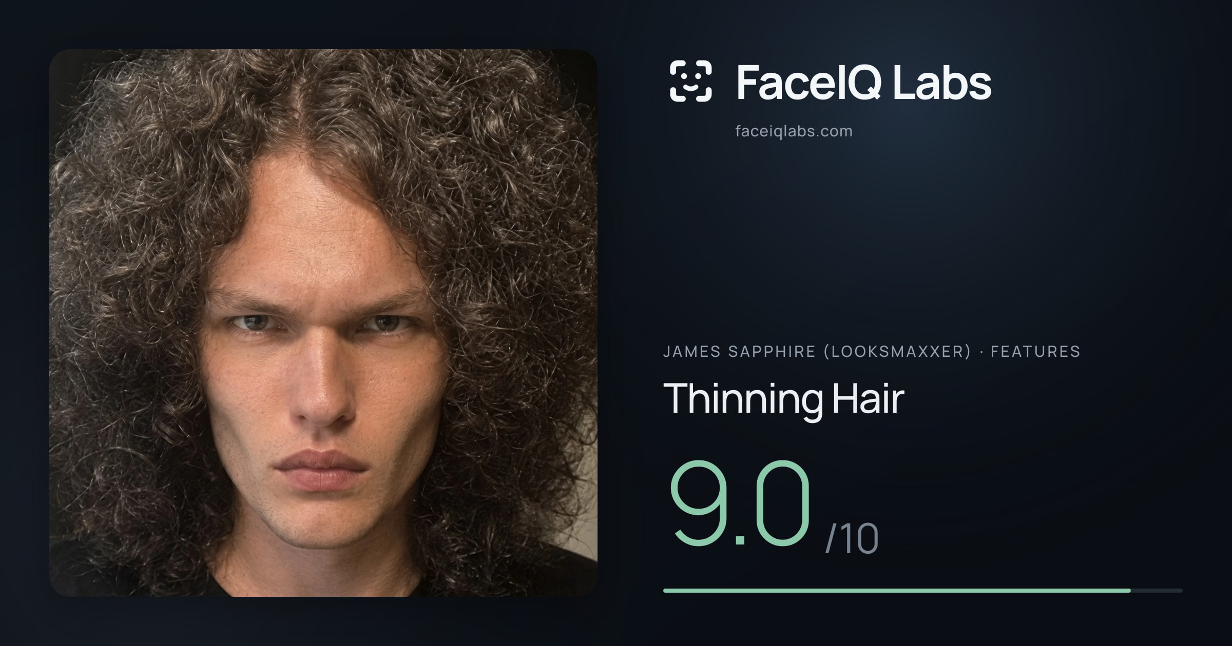 James Sapphire (Looksmaxxer) Thinning Hair: 9.0/10, drawn on the photo