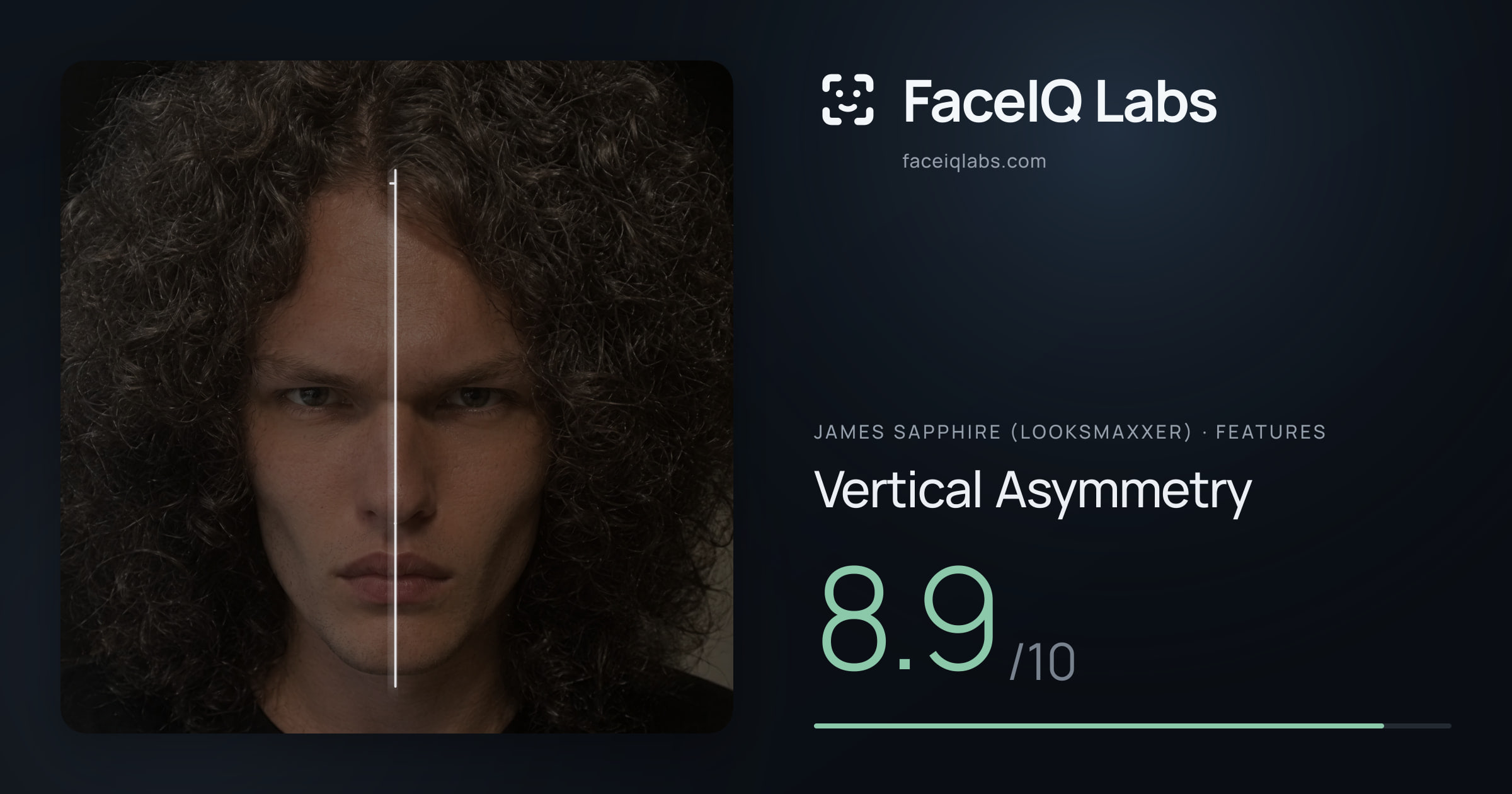 James Sapphire (Looksmaxxer) Vertical Asymmetry: 8.9/10, drawn on the photo