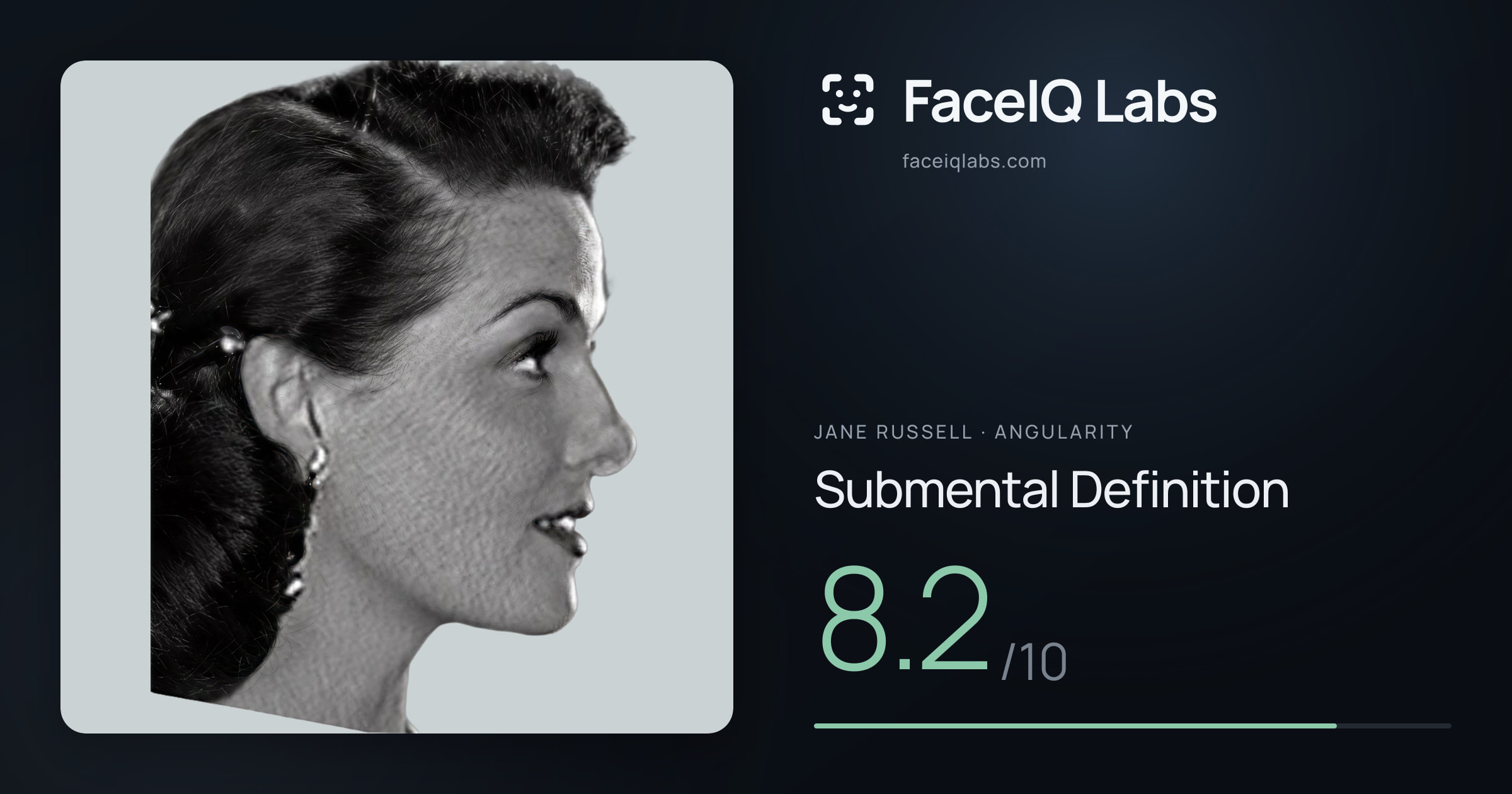 Jane Russell Submental Definition: 8.2/10, drawn on the photo
