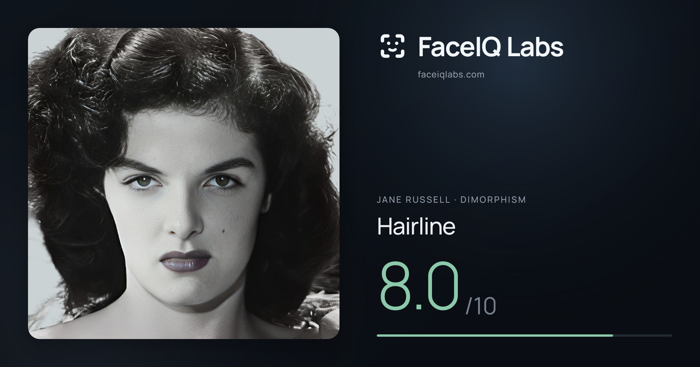 Jane Russell Hairline: 8.0/10, drawn on the photo