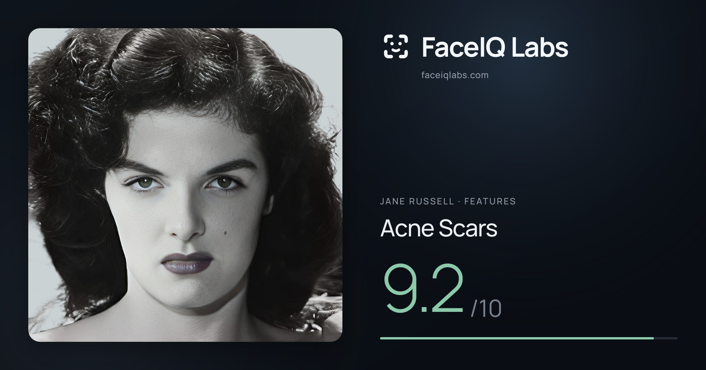 Jane Russell Acne Scars: 9.2/10, drawn on the photo