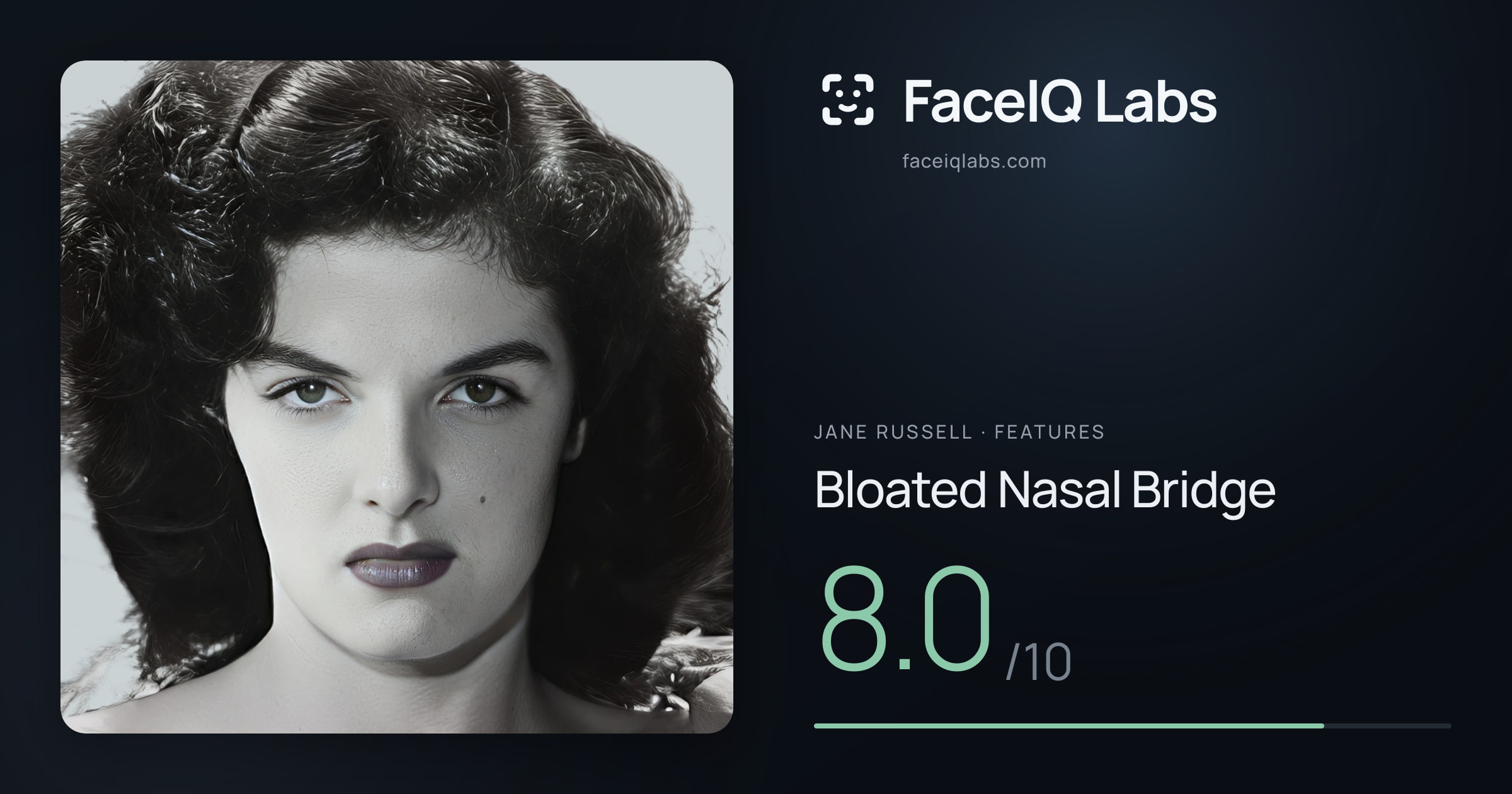 Jane Russell Bloated Nasal Bridge: 8.0/10, drawn on the photo