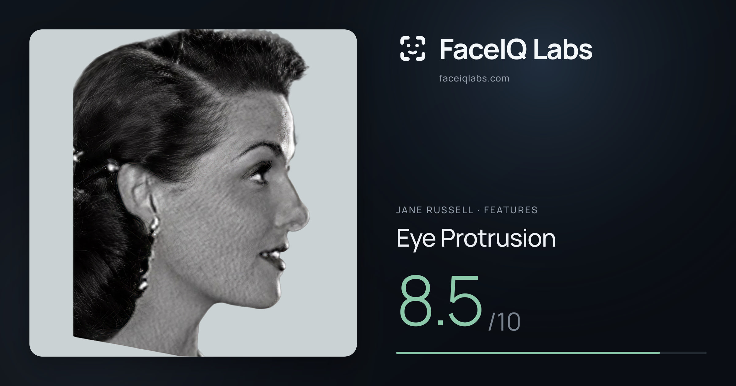 Jane Russell Eye Protrusion: 8.5/10, drawn on the photo
