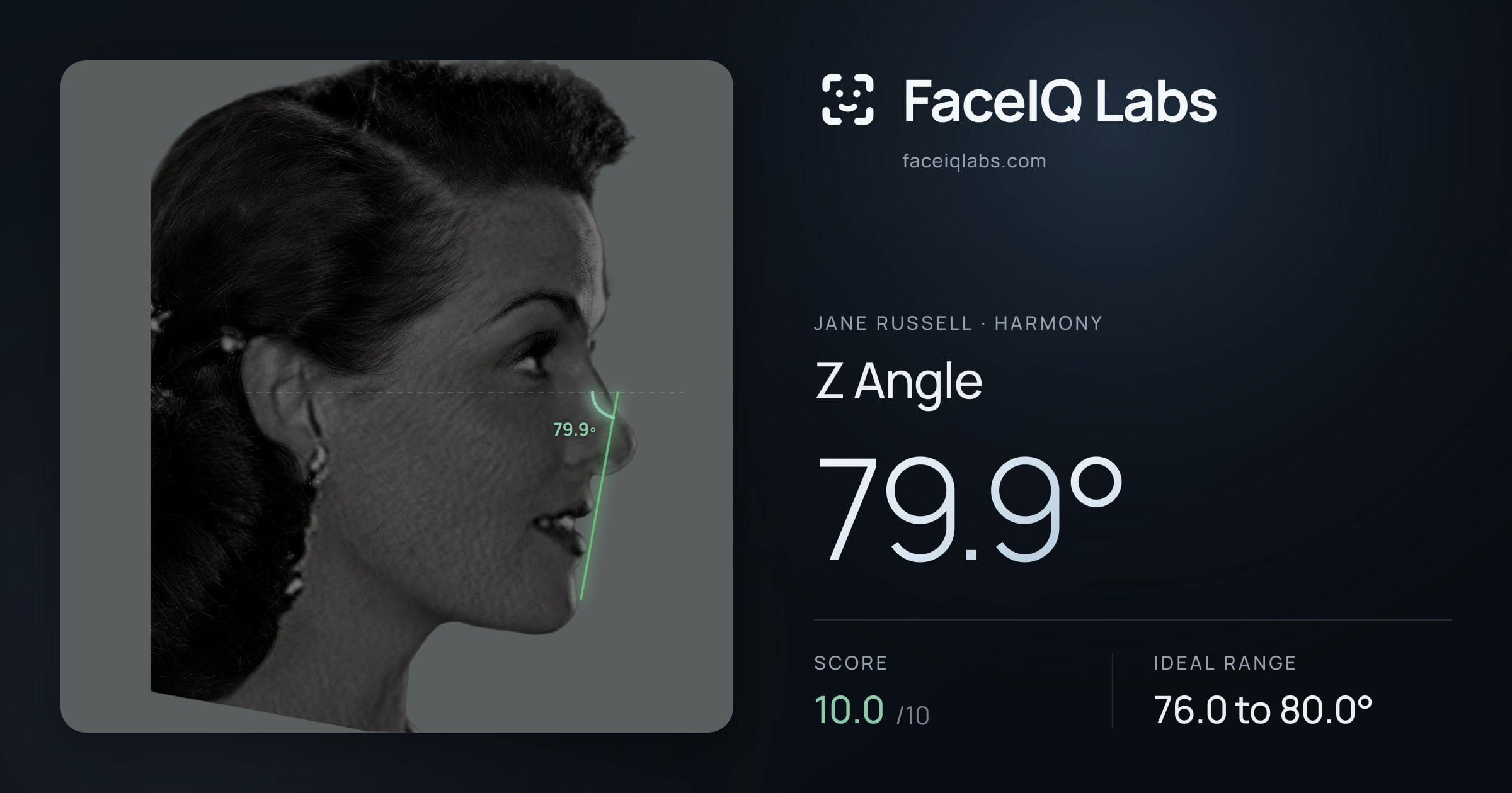 Jane Russell Z Angle: 79.9°, drawn on the photo