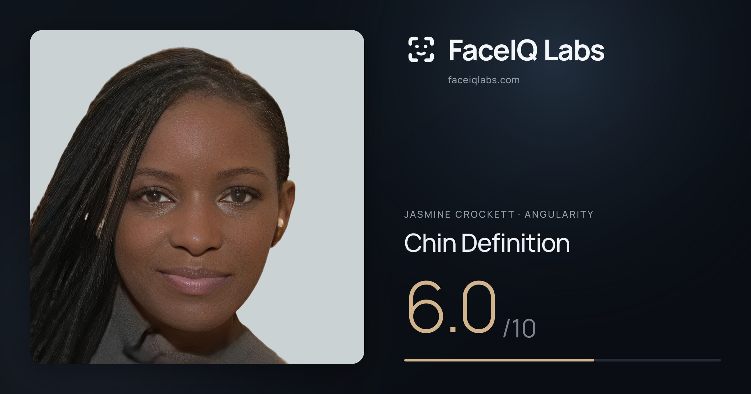 Jasmine Crockett Chin Definition: 6.0/10, drawn on the photo