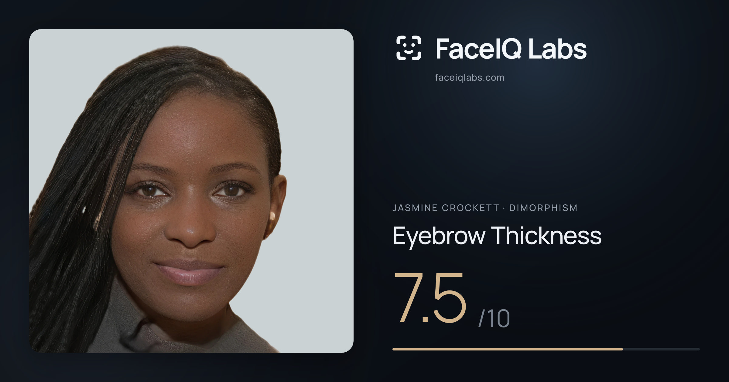 Jasmine Crockett Eyebrow Thickness: 7.5/10, drawn on the photo