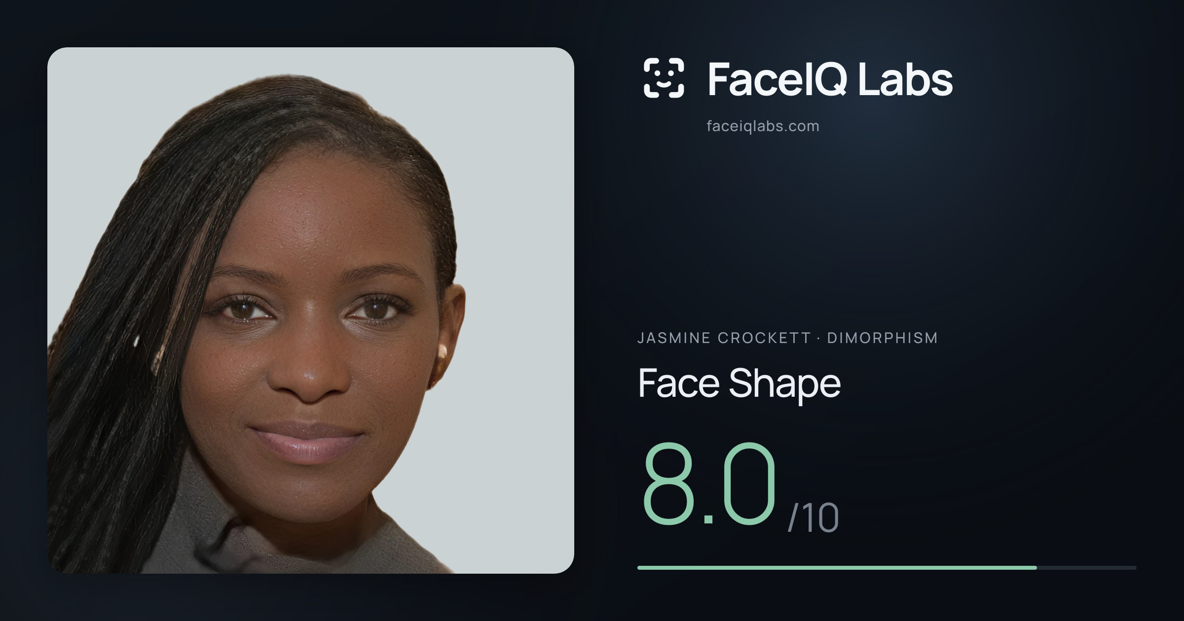 Jasmine Crockett Face Shape: 8.0/10, drawn on the photo