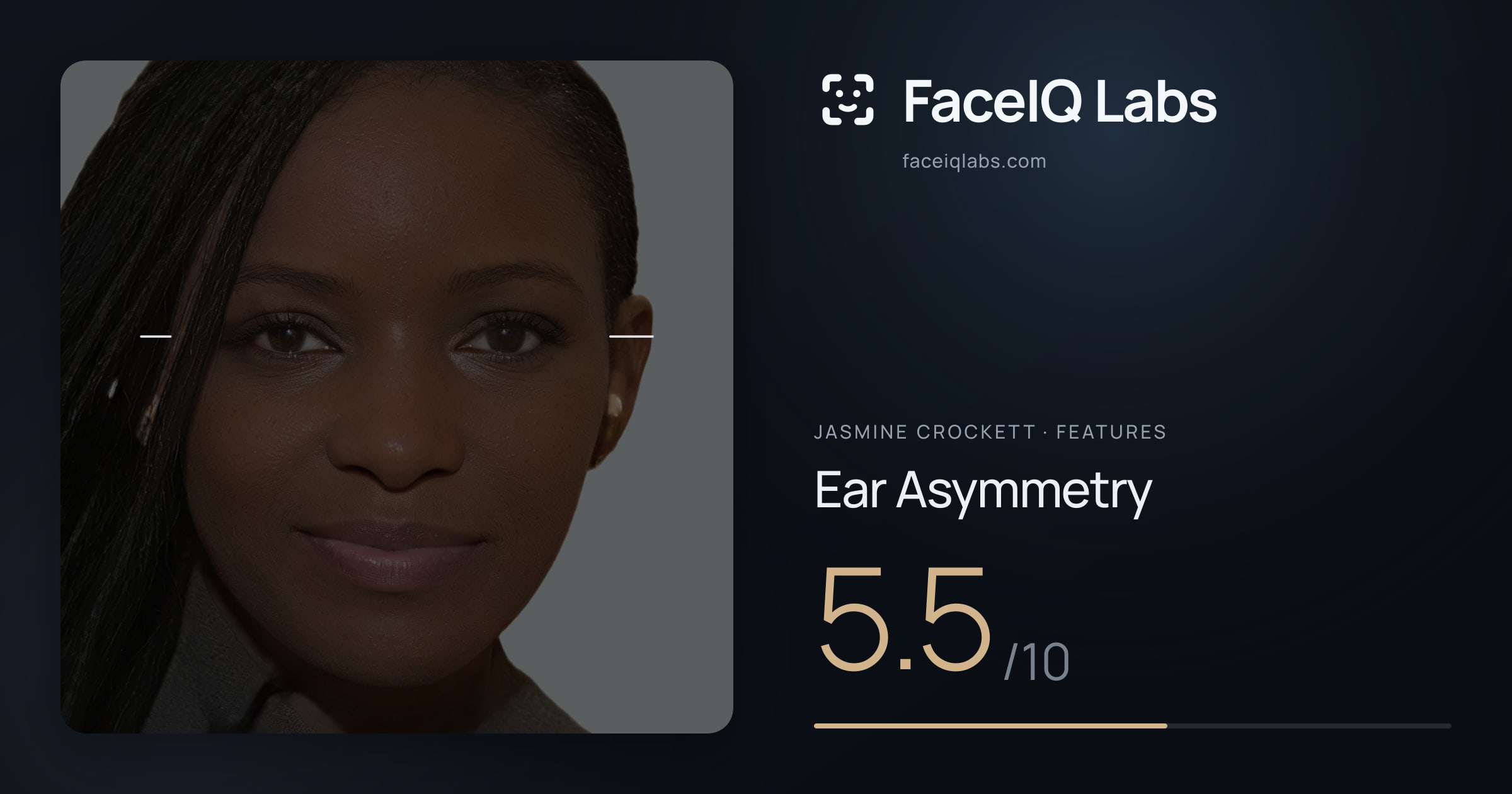Jasmine Crockett Ear Asymmetry: 5.5/10, drawn on the photo