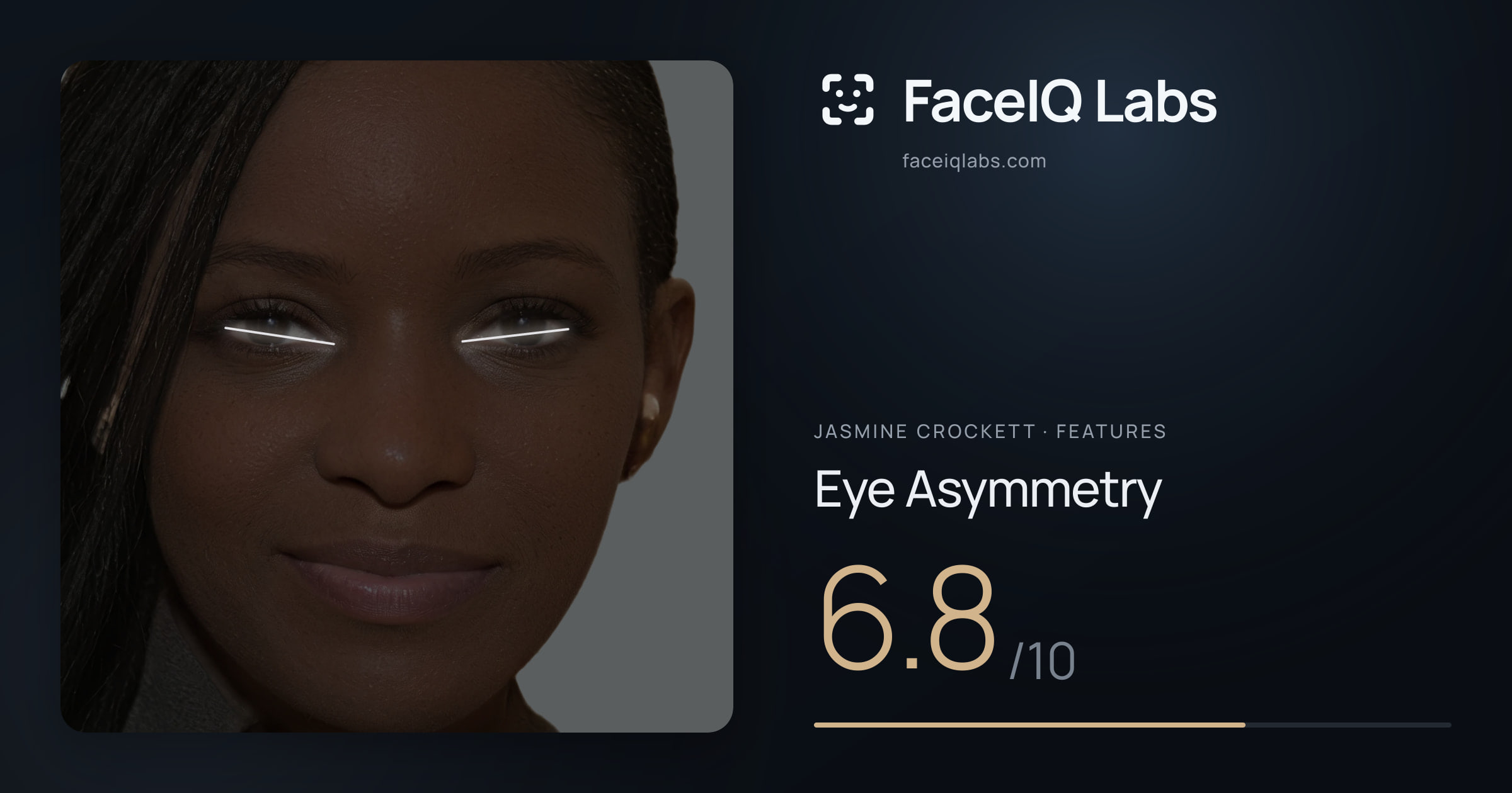 Jasmine Crockett Eye Asymmetry: 6.8/10, drawn on the photo