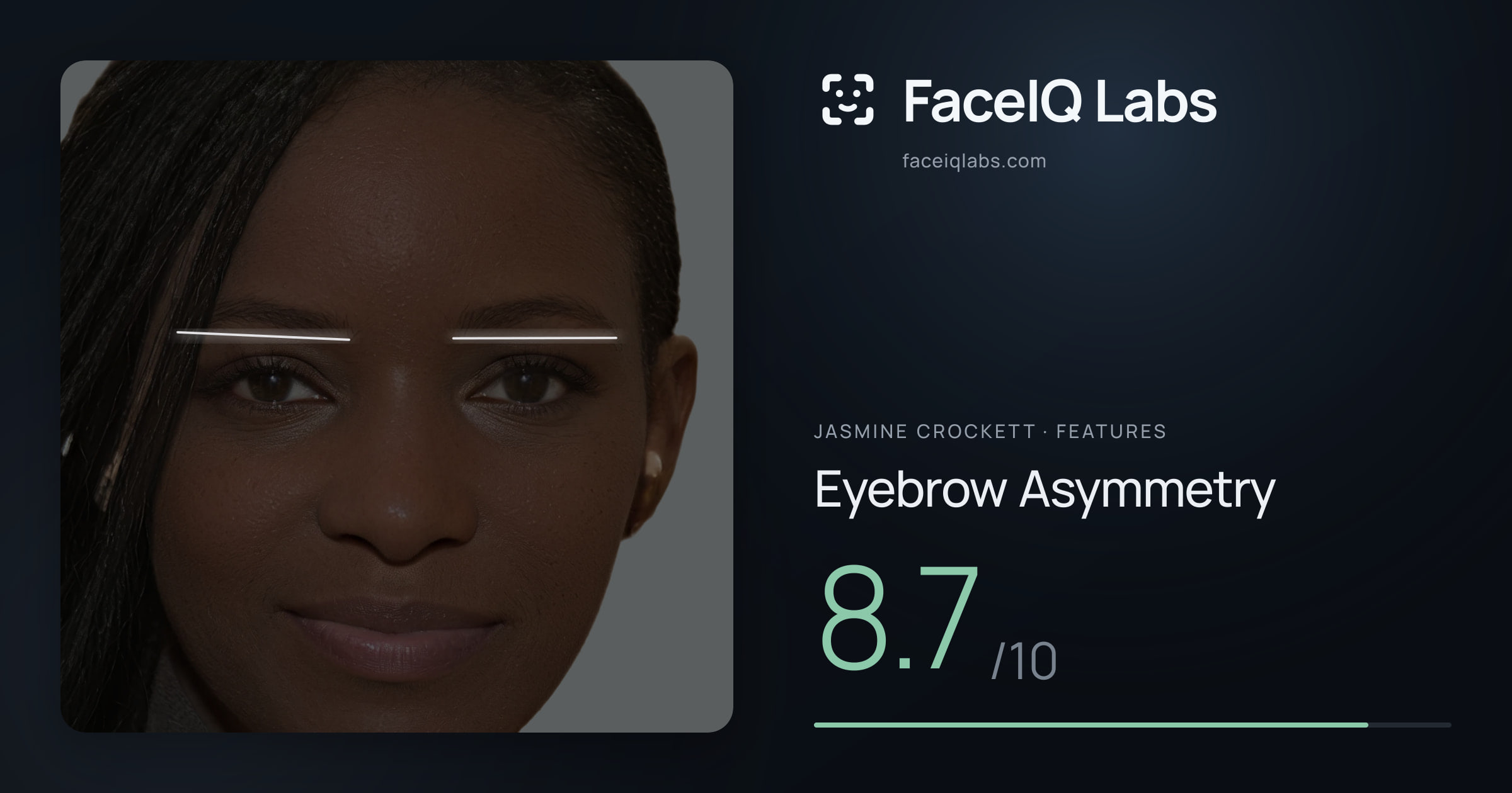 Jasmine Crockett Eyebrow Asymmetry: 8.7/10, drawn on the photo