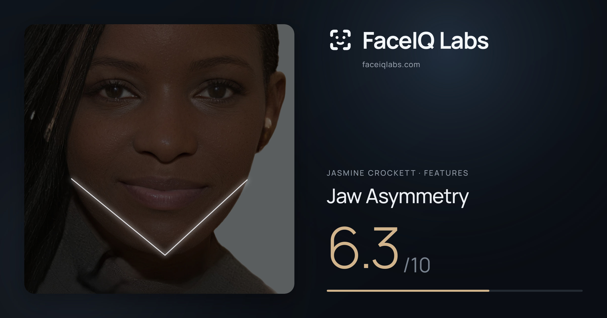 Jasmine Crockett Jaw Asymmetry: 6.3/10, drawn on the photo