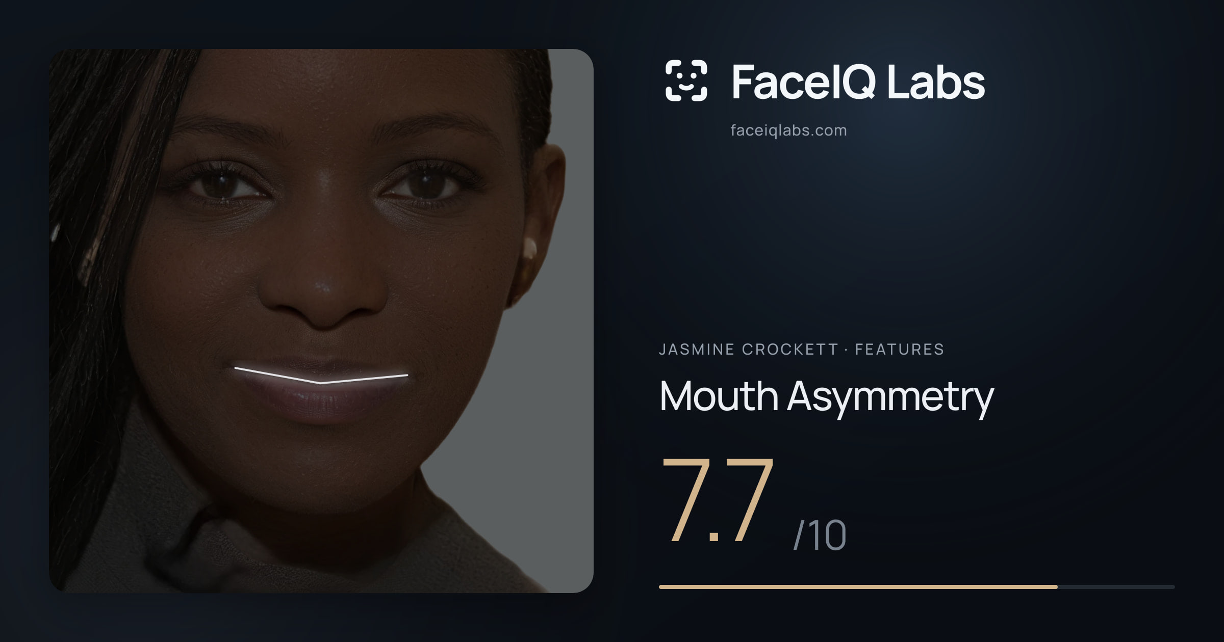 Jasmine Crockett Mouth Asymmetry: 7.7/10, drawn on the photo