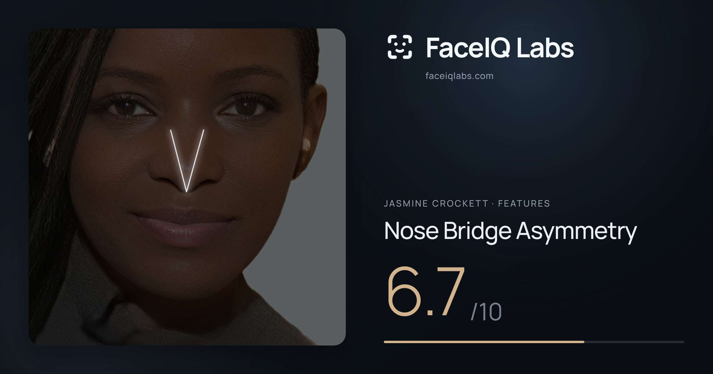 Jasmine Crockett Nose Bridge Asymmetry: 6.7/10, drawn on the photo