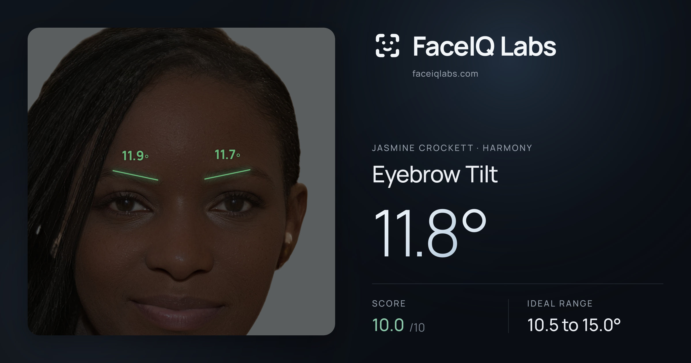 Jasmine Crockett Eyebrow Tilt: 11.8°, drawn on the photo