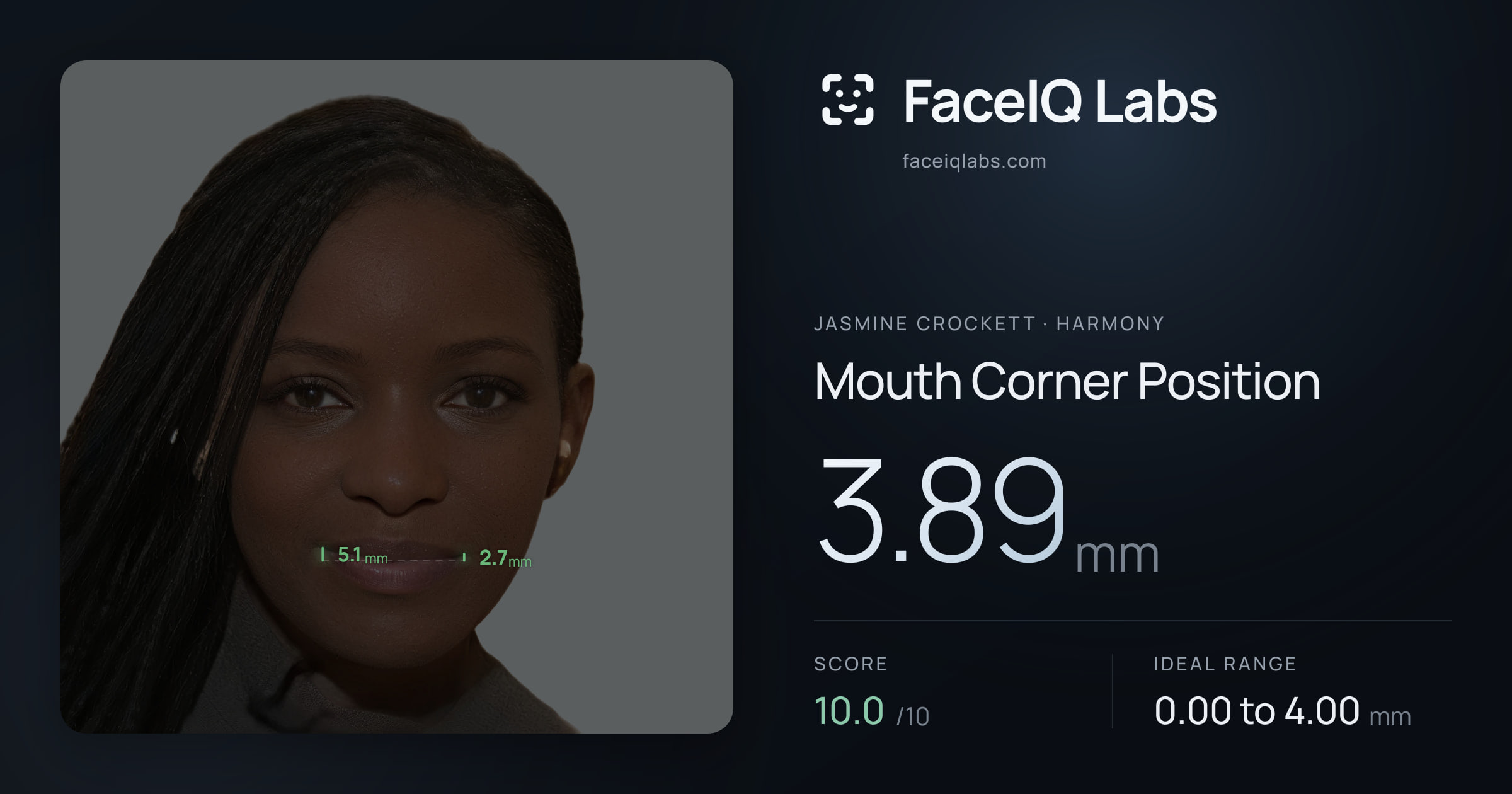 Jasmine Crockett Mouth Corner Position: 3.89mm, drawn on the photo