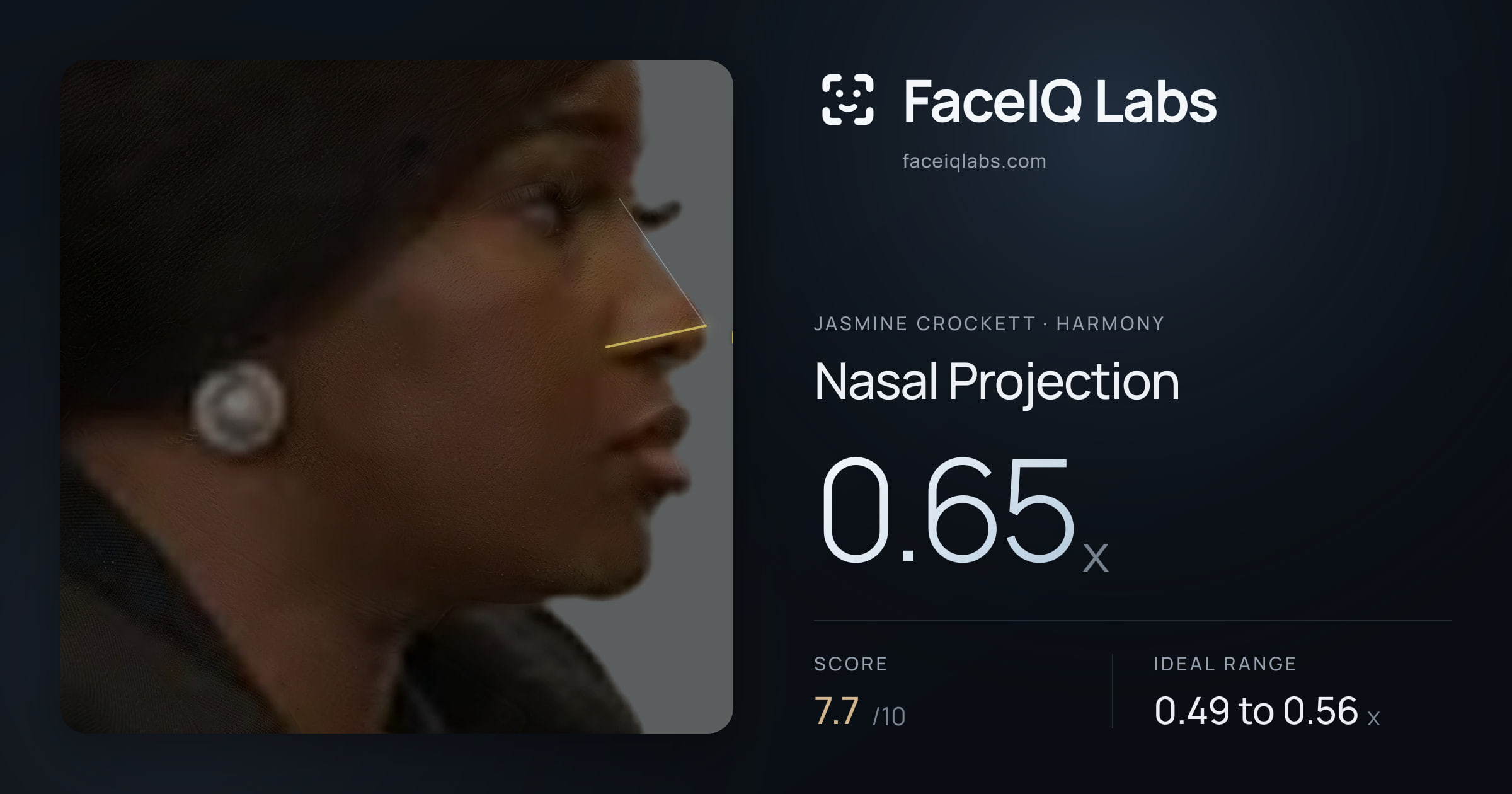 Jasmine Crockett Nasal Projection: 0.65x, drawn on the photo