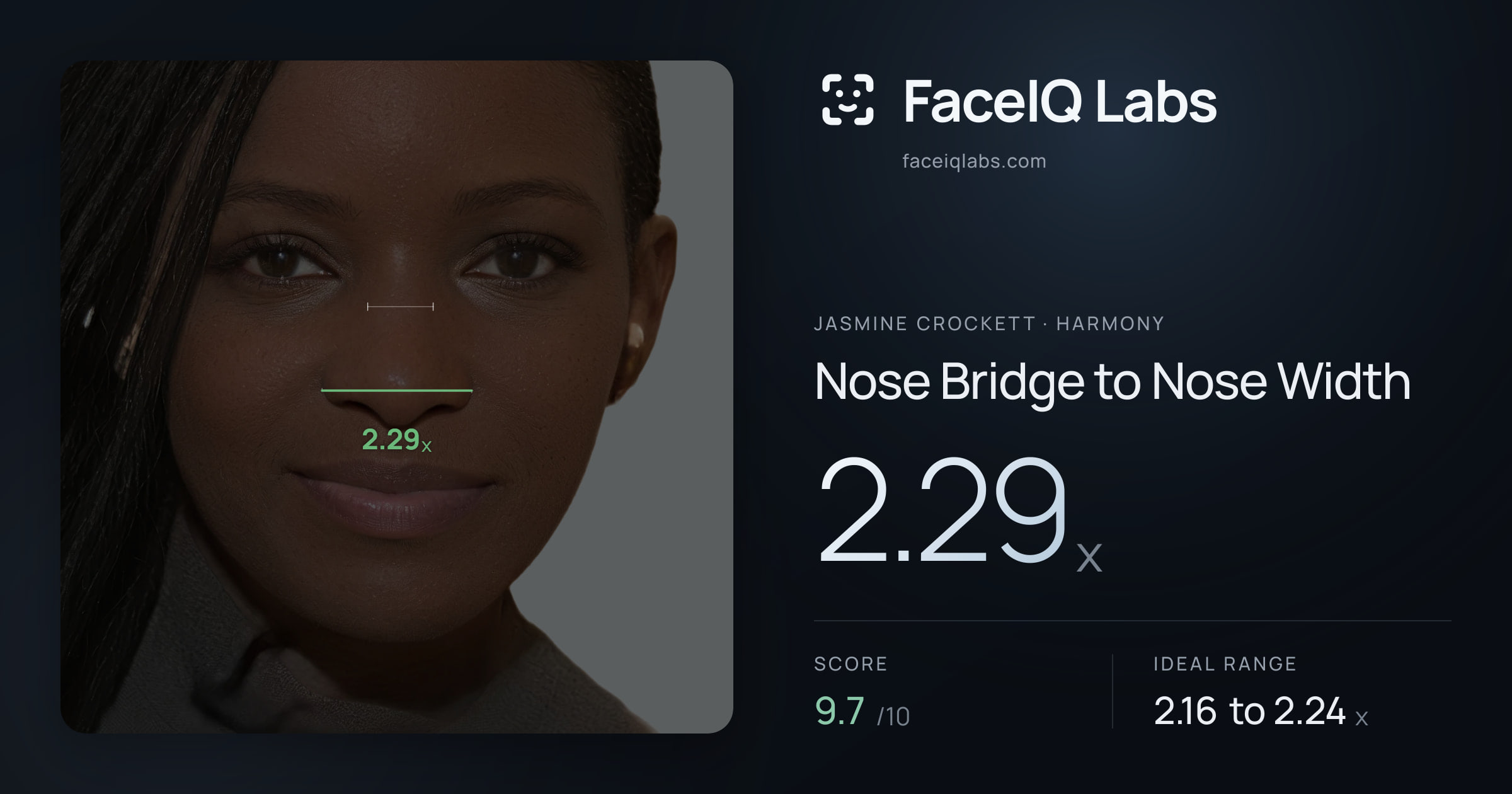 Jasmine Crockett Nose Bridge to Nose Width: 2.29x, drawn on the photo