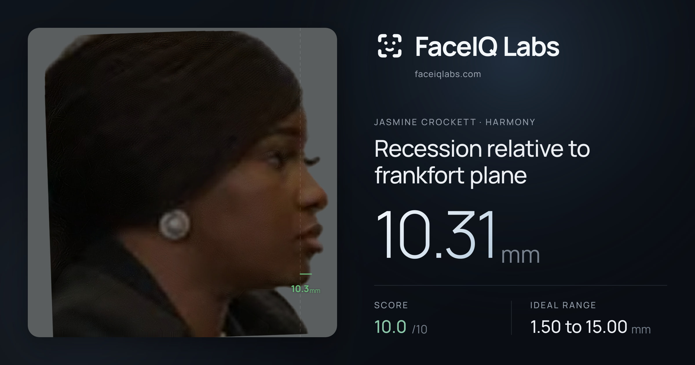 Jasmine Crockett Recession relative to frankfort plane: 10.31mm, drawn on the photo