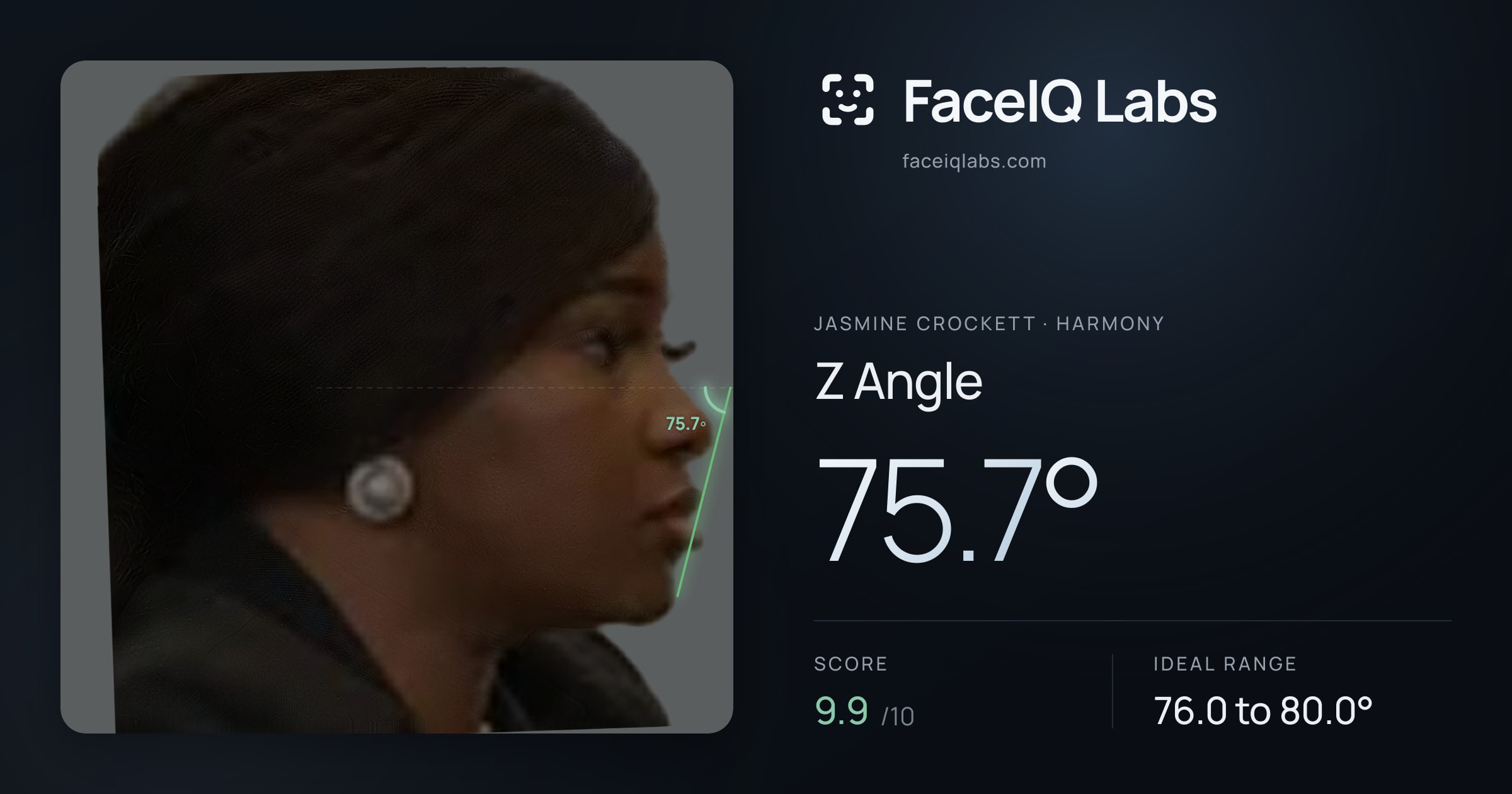 Jasmine Crockett Z Angle: 75.7°, drawn on the photo