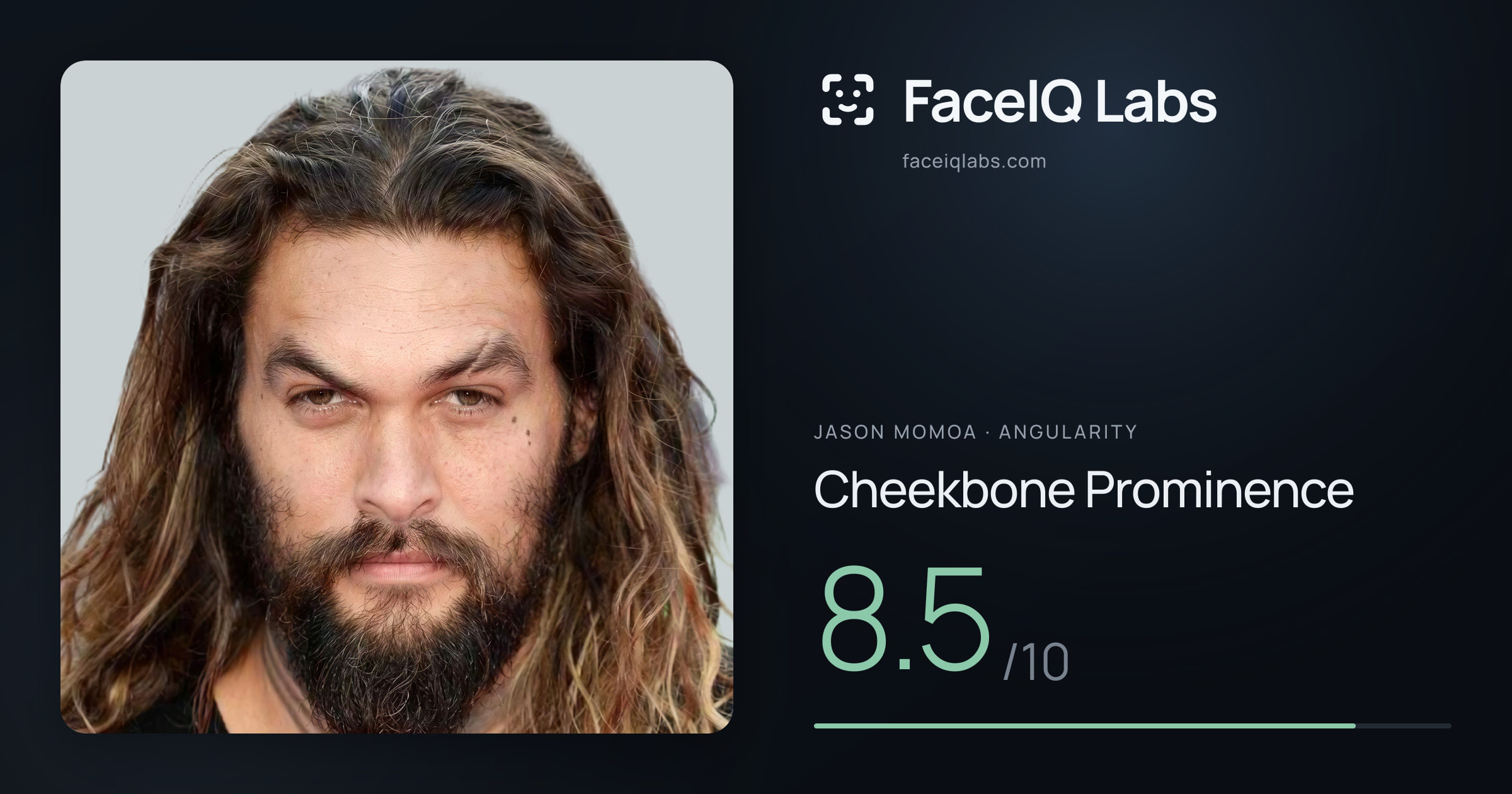 Jason Momoa Cheekbone Prominence: 8.5/10, drawn on the photo