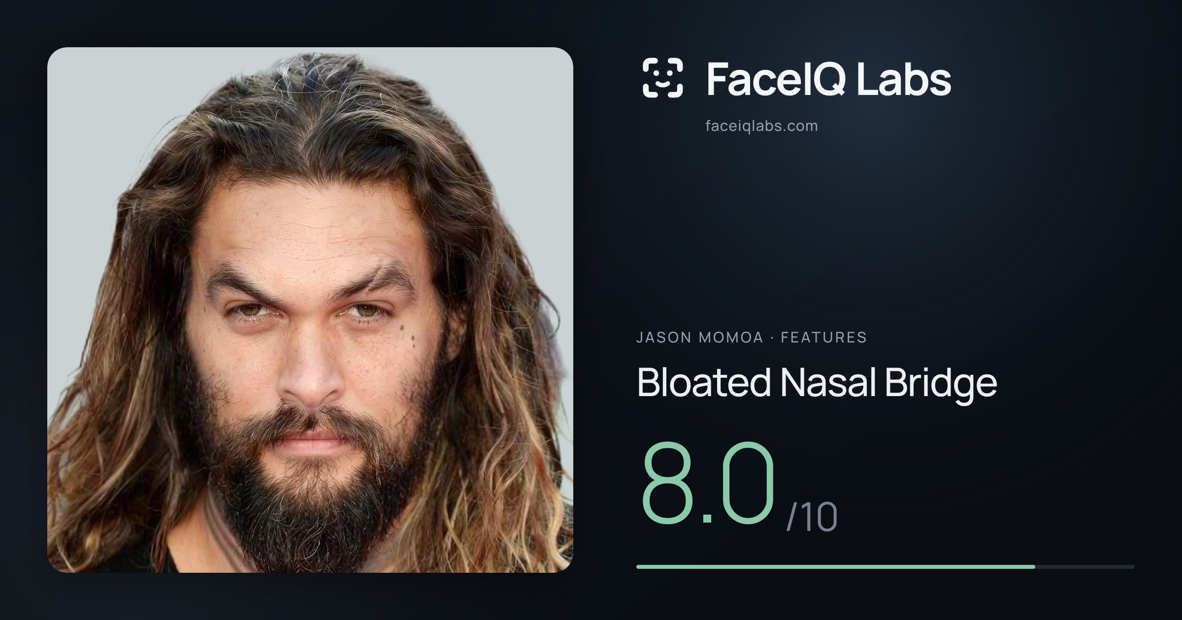 Jason Momoa Bloated Nasal Bridge: 8.0/10, drawn on the photo