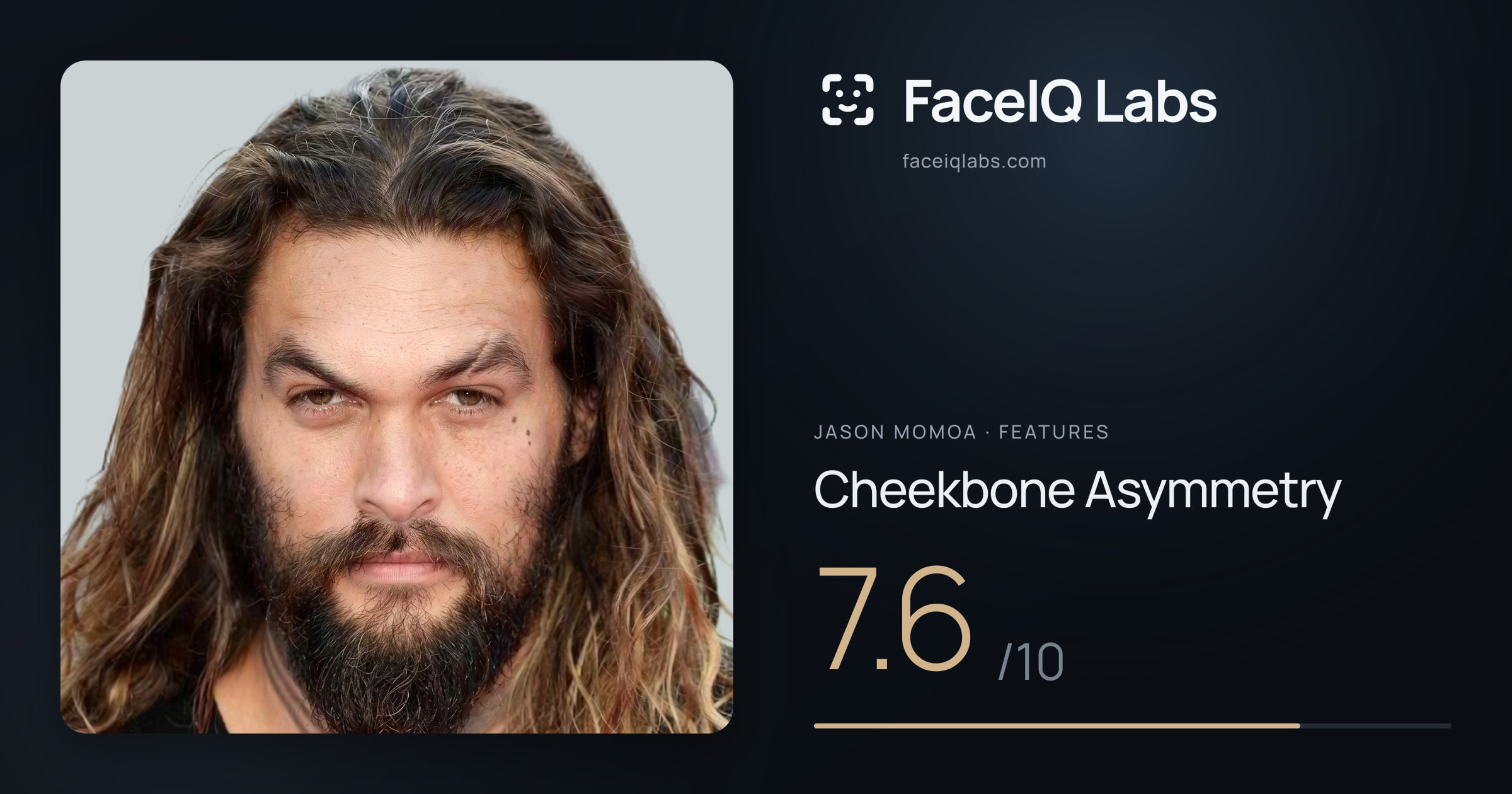 Jason Momoa Cheekbone Asymmetry: 7.6/10, drawn on the photo