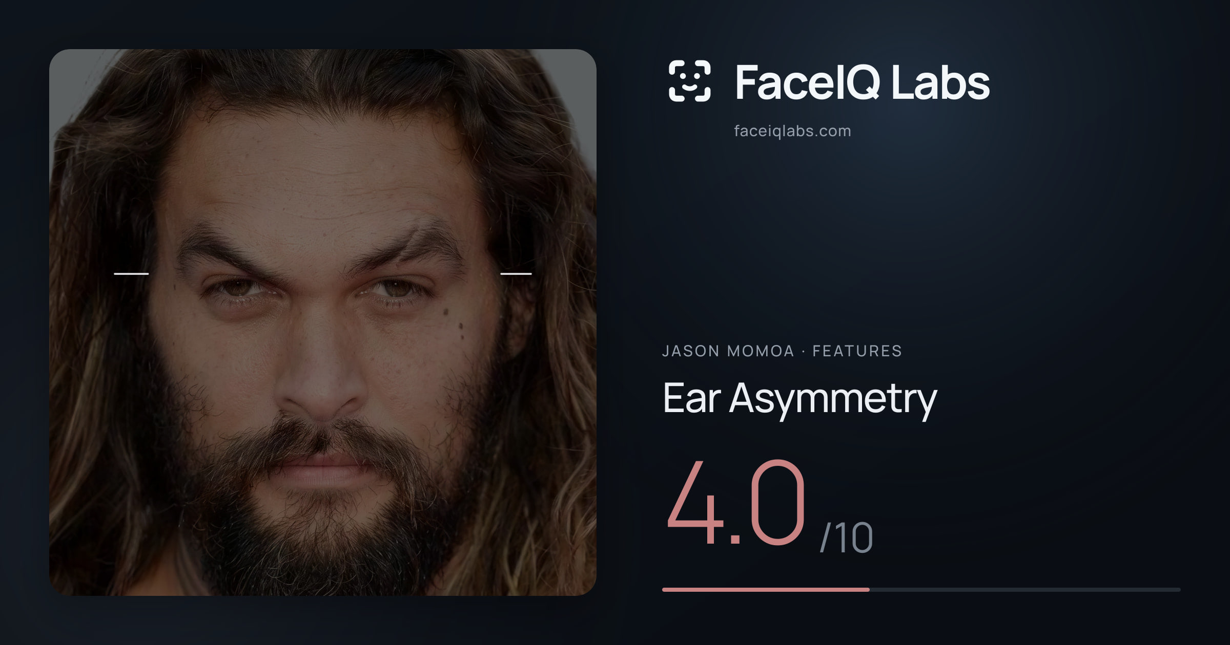 Jason Momoa Ear Asymmetry: 3.9/10, drawn on the photo