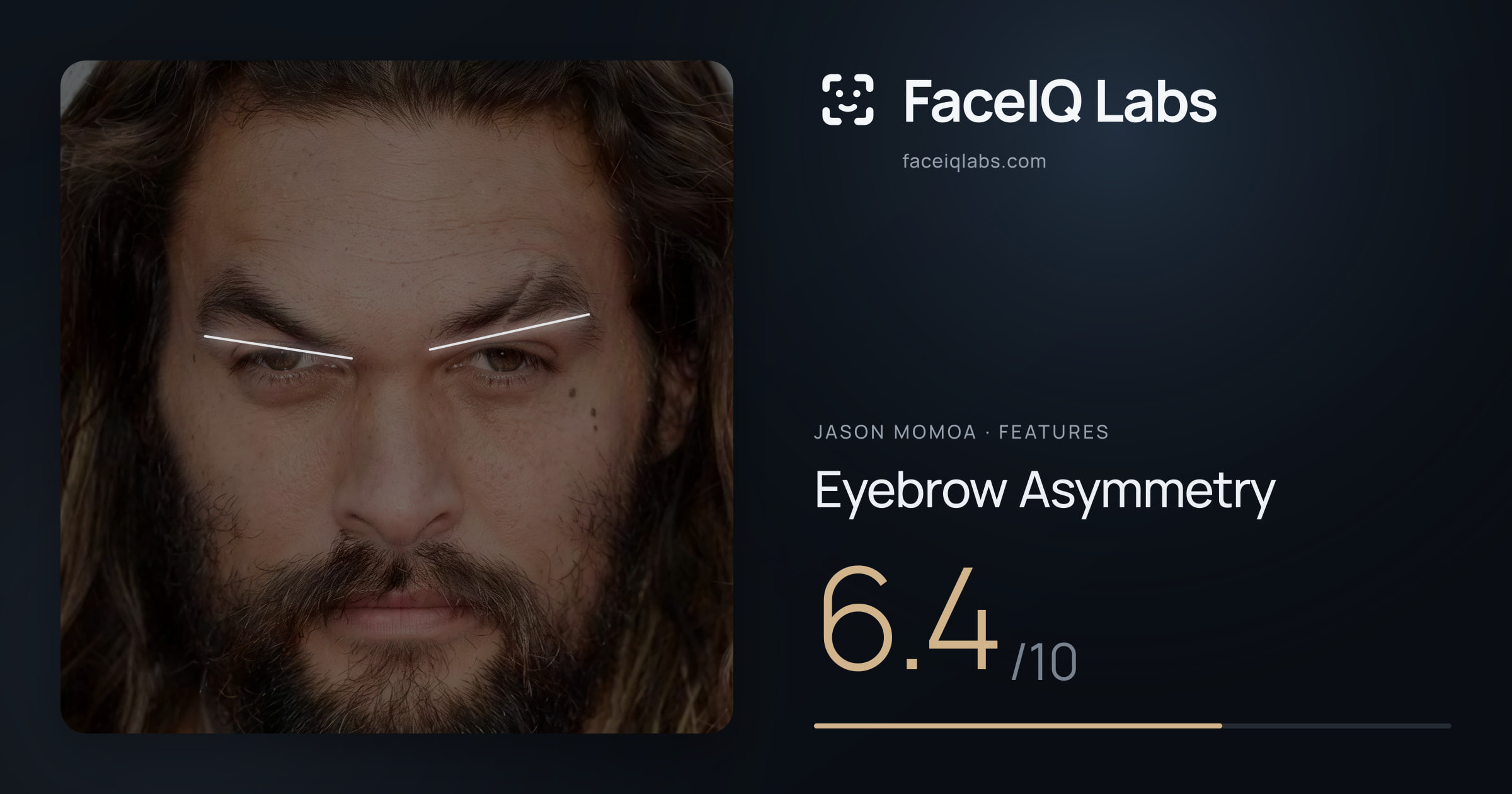 Jason Momoa Eyebrow Asymmetry: 6.4/10, drawn on the photo