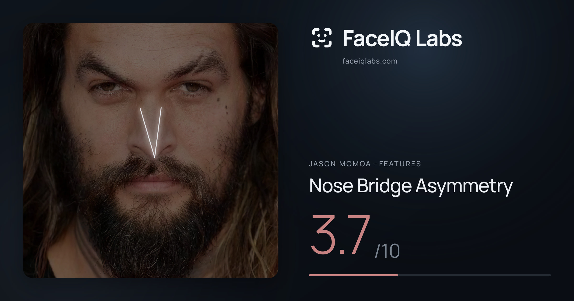 Jason Momoa Nose Bridge Asymmetry: 3.7/10, drawn on the photo
