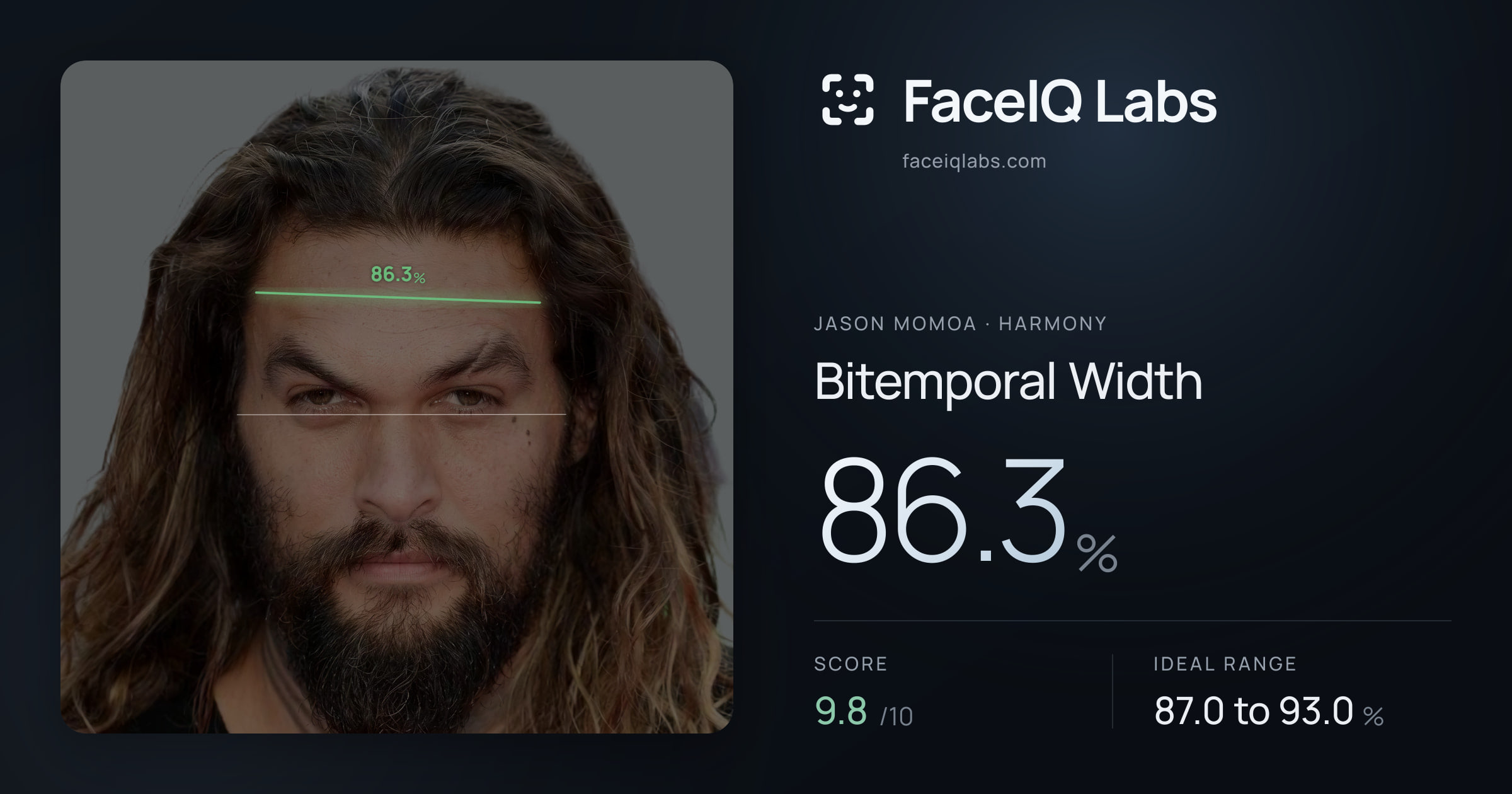 Jason Momoa Bitemporal Width: 86.3%, drawn on the photo
