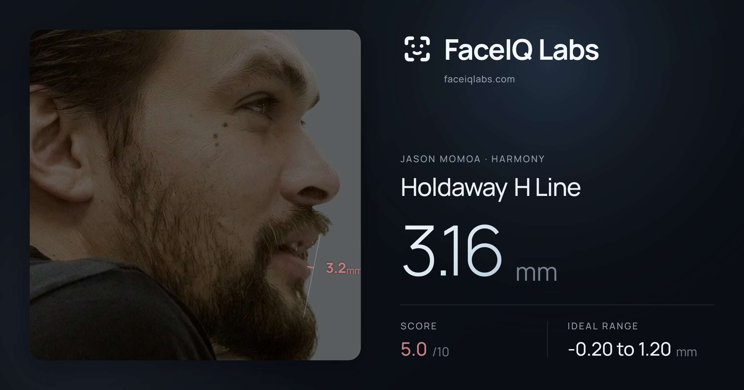 Jason Momoa Holdaway H Line: 3.16mm, drawn on the photo
