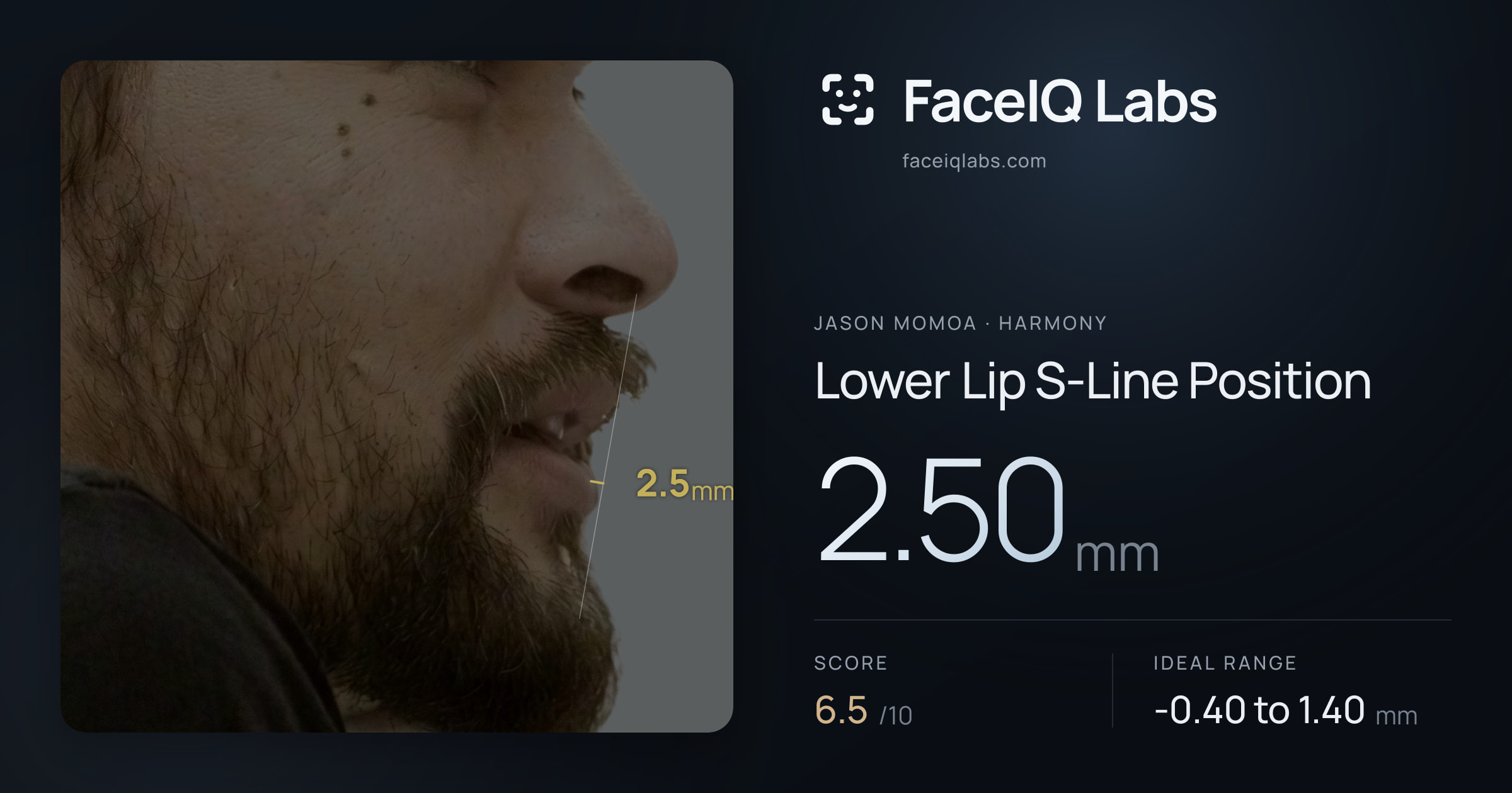 Jason Momoa Lower Lip S-Line Position: 4.48mm, drawn on the photo