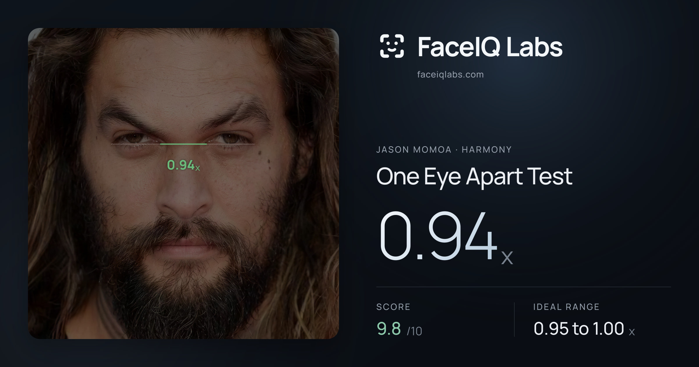 Jason Momoa One Eye Apart Test: 0.94x, drawn on the photo