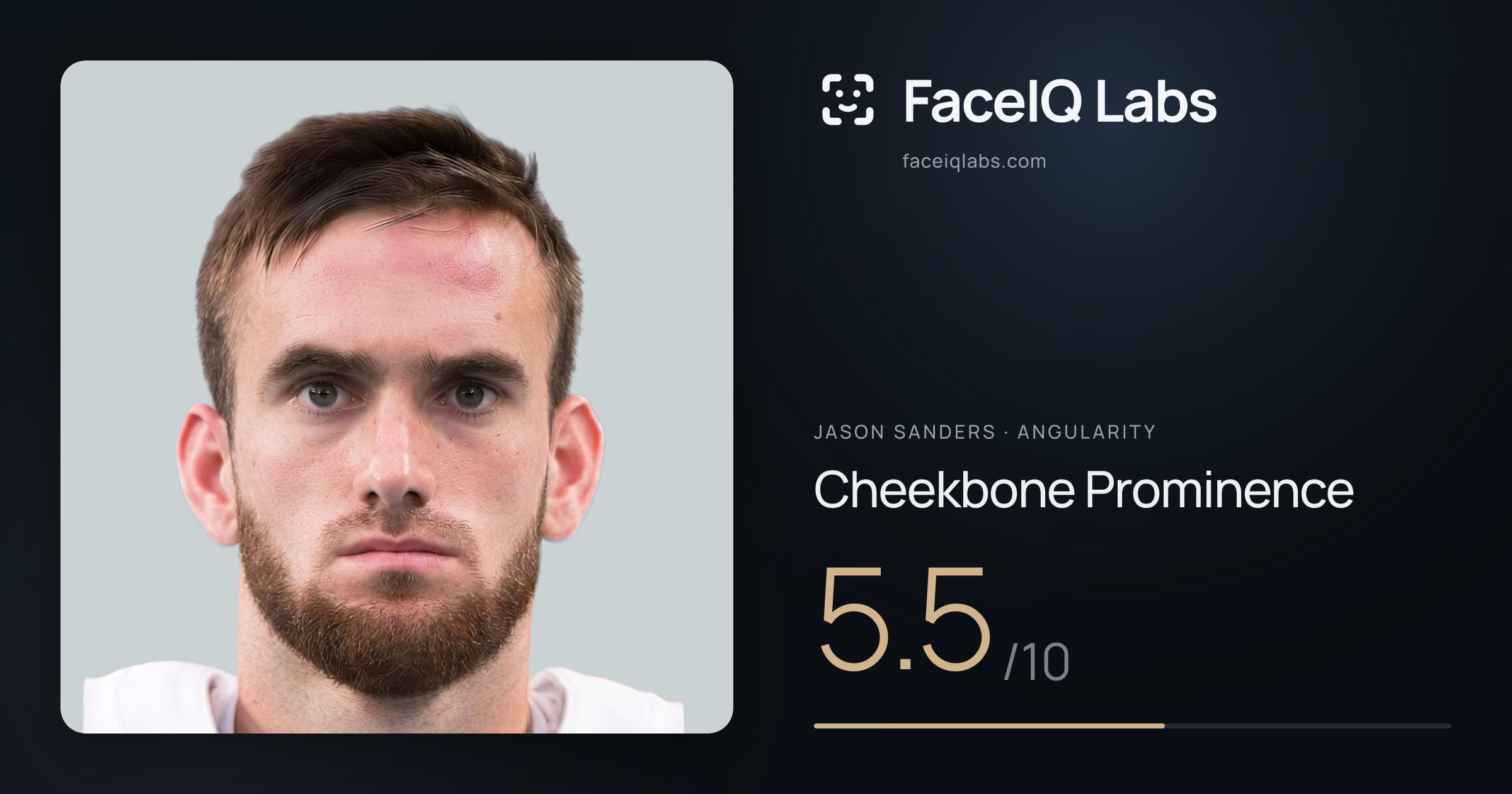 Jason Sanders Cheekbone Prominence: 5.5/10, drawn on the photo