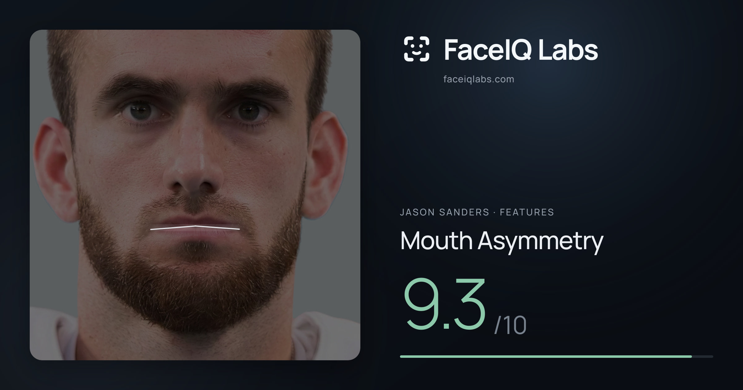 Jason Sanders Mouth Asymmetry: 9.3/10, drawn on the photo