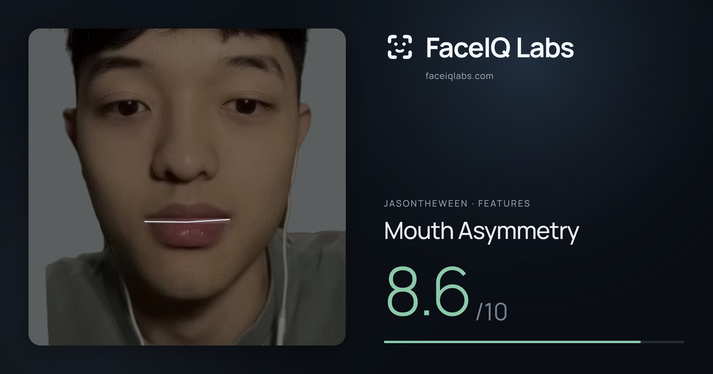 Jasontheween Mouth Asymmetry: 8.6/10, drawn on the photo