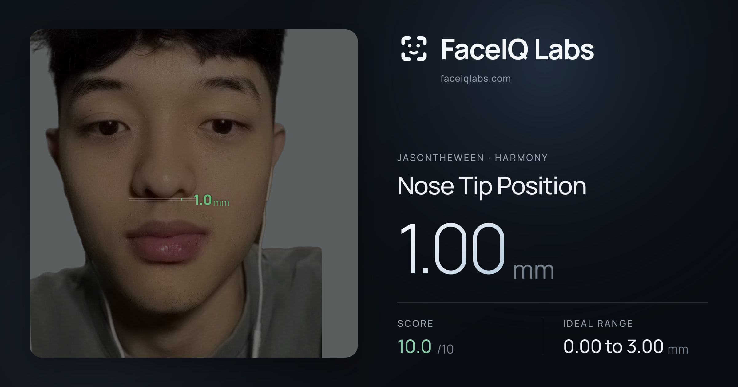 Jasontheween Nose Tip Position: 1.00mm, drawn on the photo