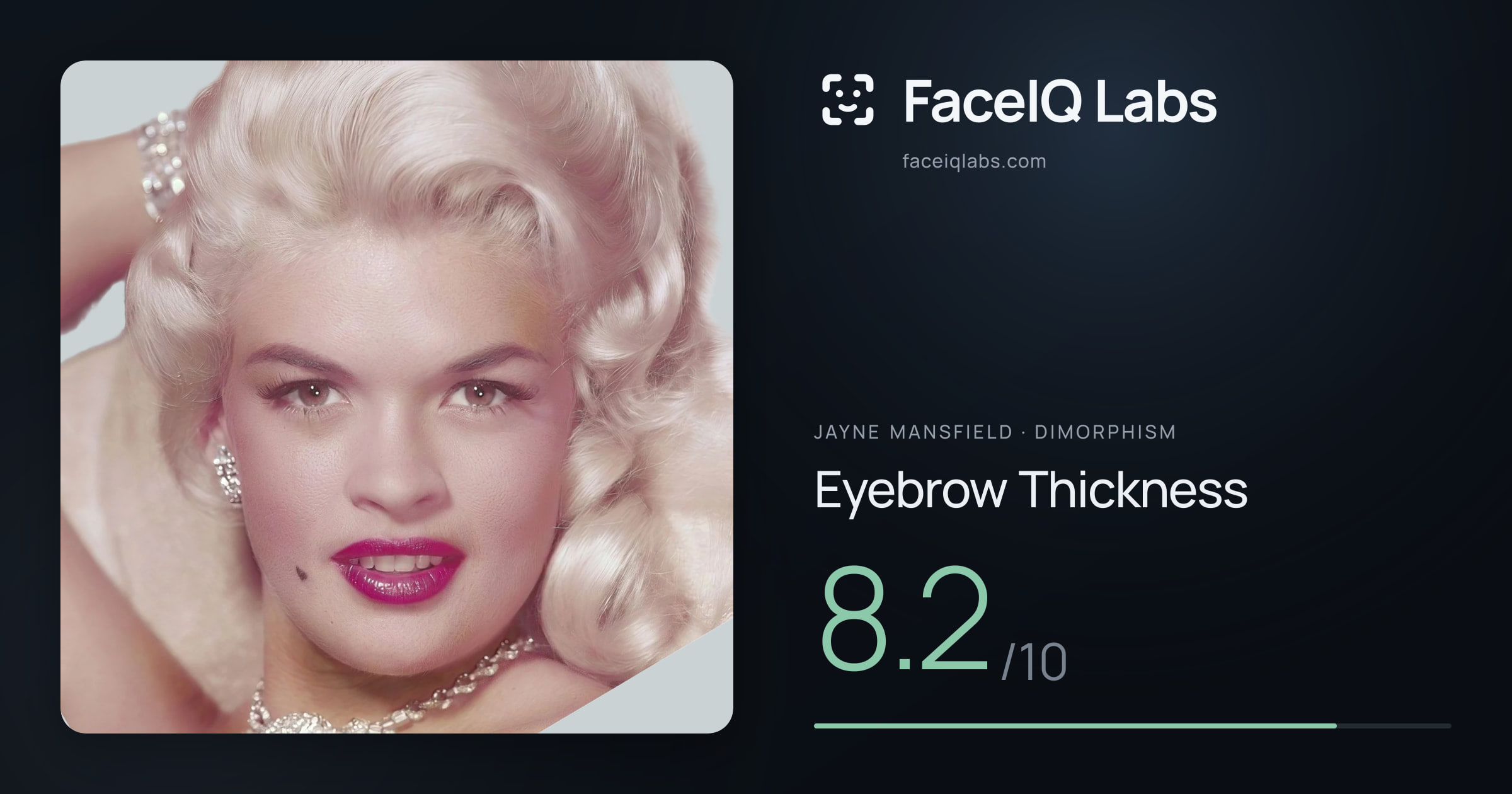 Jayne Mansfield Eyebrow Thickness: 8.2/10, drawn on the photo