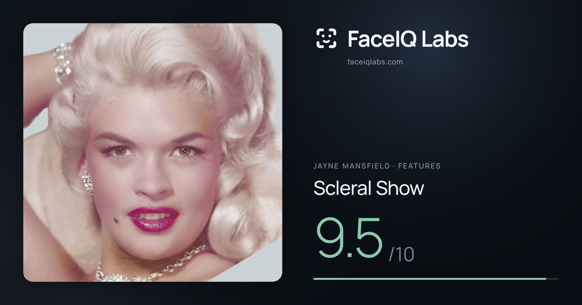 Jayne Mansfield Scleral Show: 9.5/10, drawn on the photo