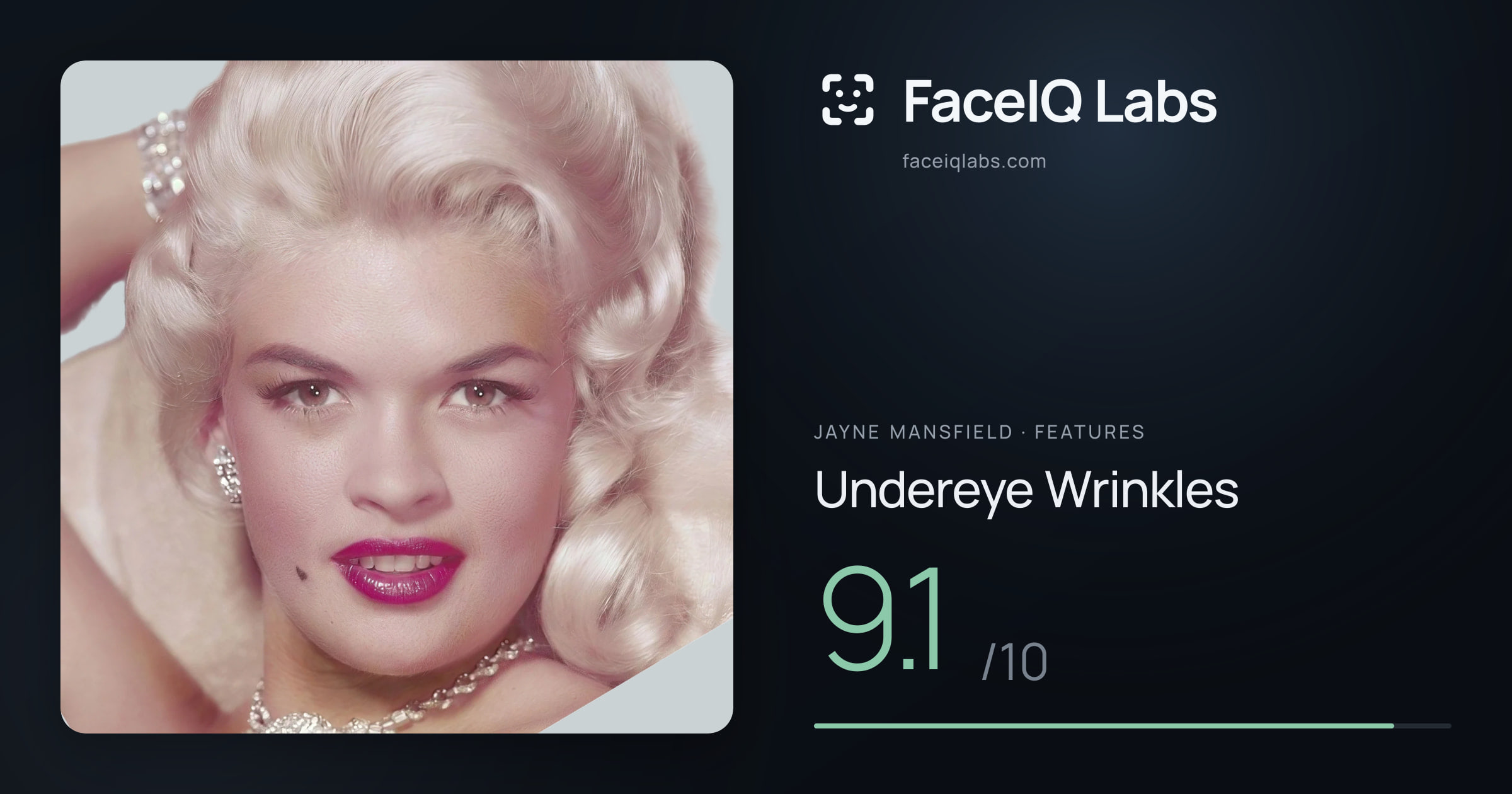 Jayne Mansfield Undereye Wrinkles: 9.1/10, drawn on the photo