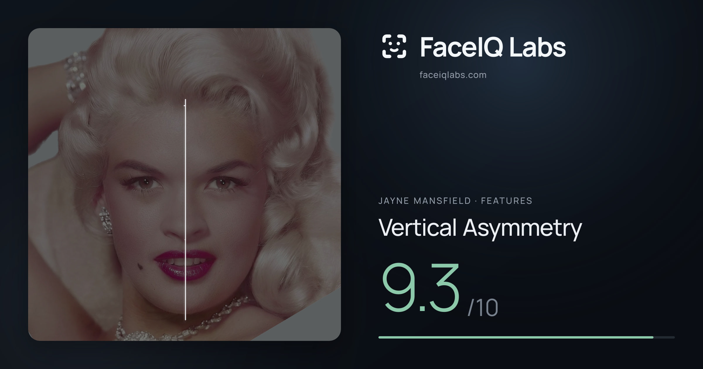 Jayne Mansfield Vertical Asymmetry: 9.3/10, drawn on the photo
