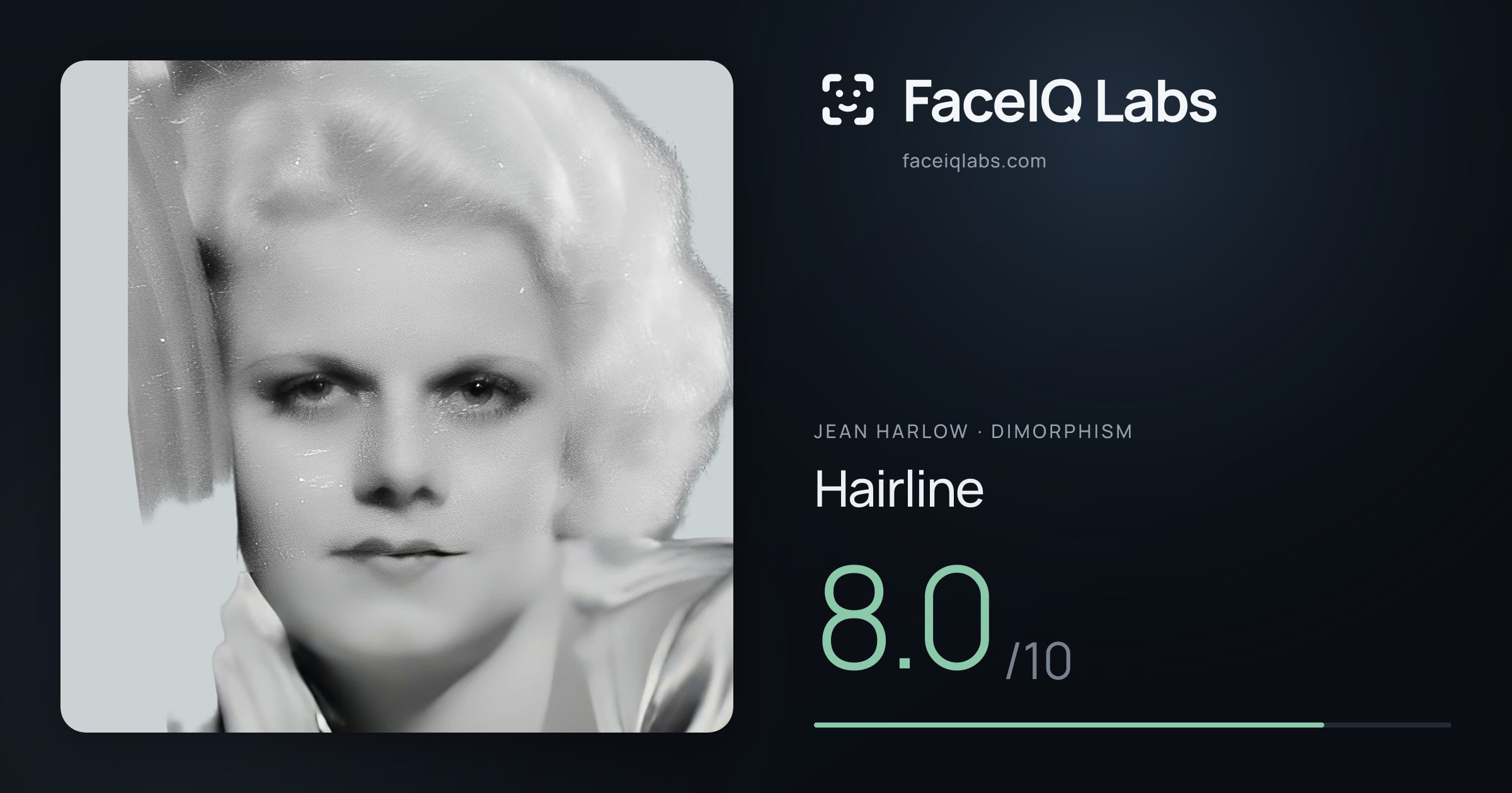 Jean Harlow Hairline: 8.0/10, drawn on the photo