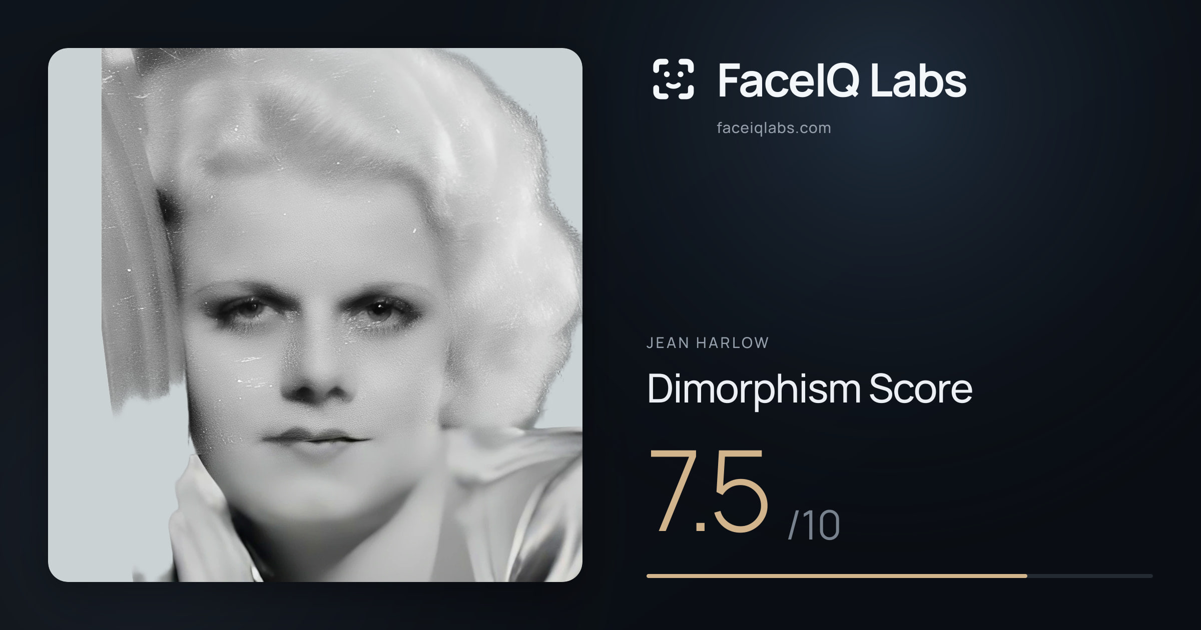 Jean Harlow Dimorphism: 7.5/10, with each assessment drawn on the photo
